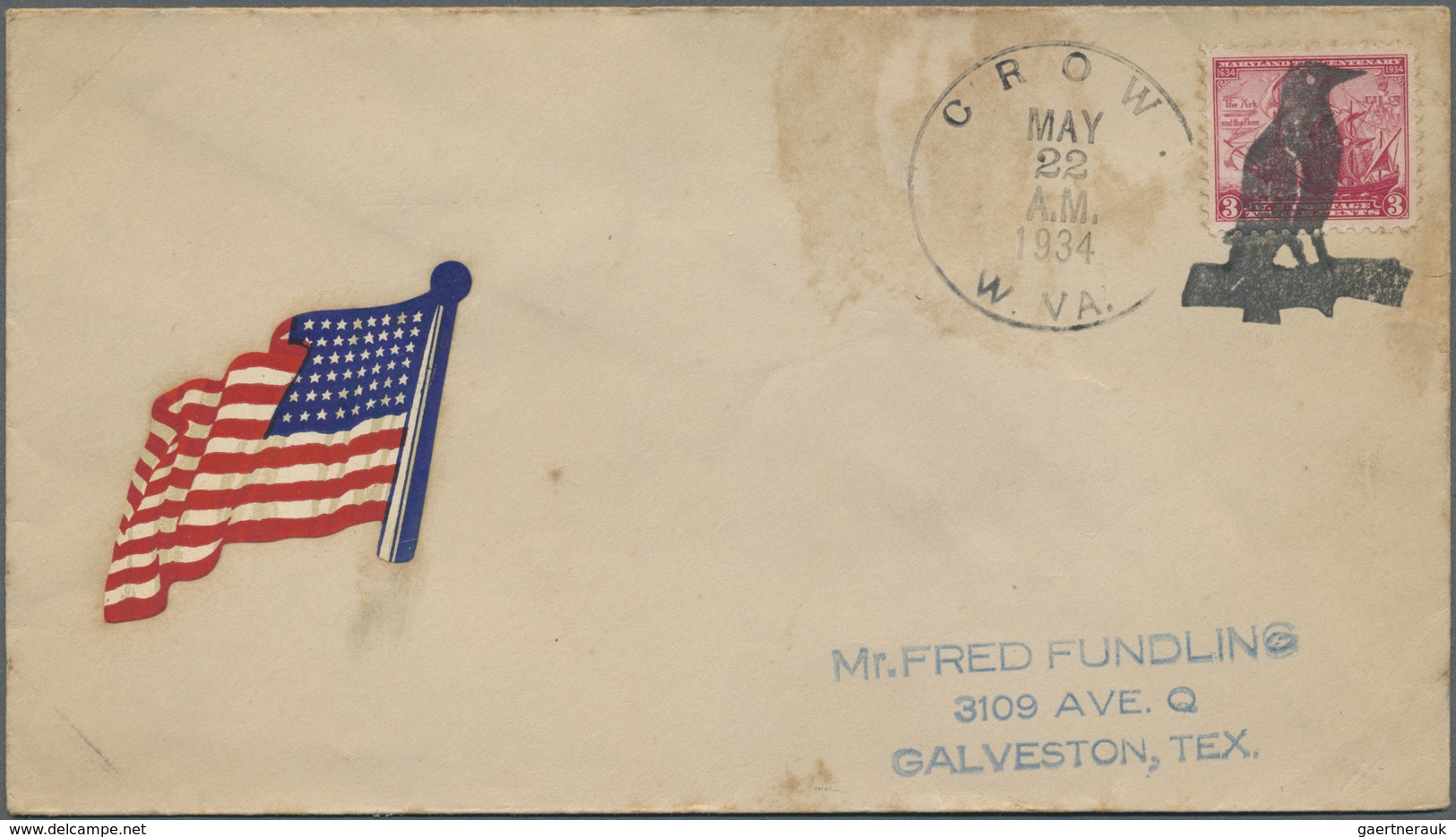 Br Vereinigte Staaten Von Amerika - Stempel: "CROW MAY 22 1934"cds + Fancy Cancel Showing A Crow On Env - Marcophilie