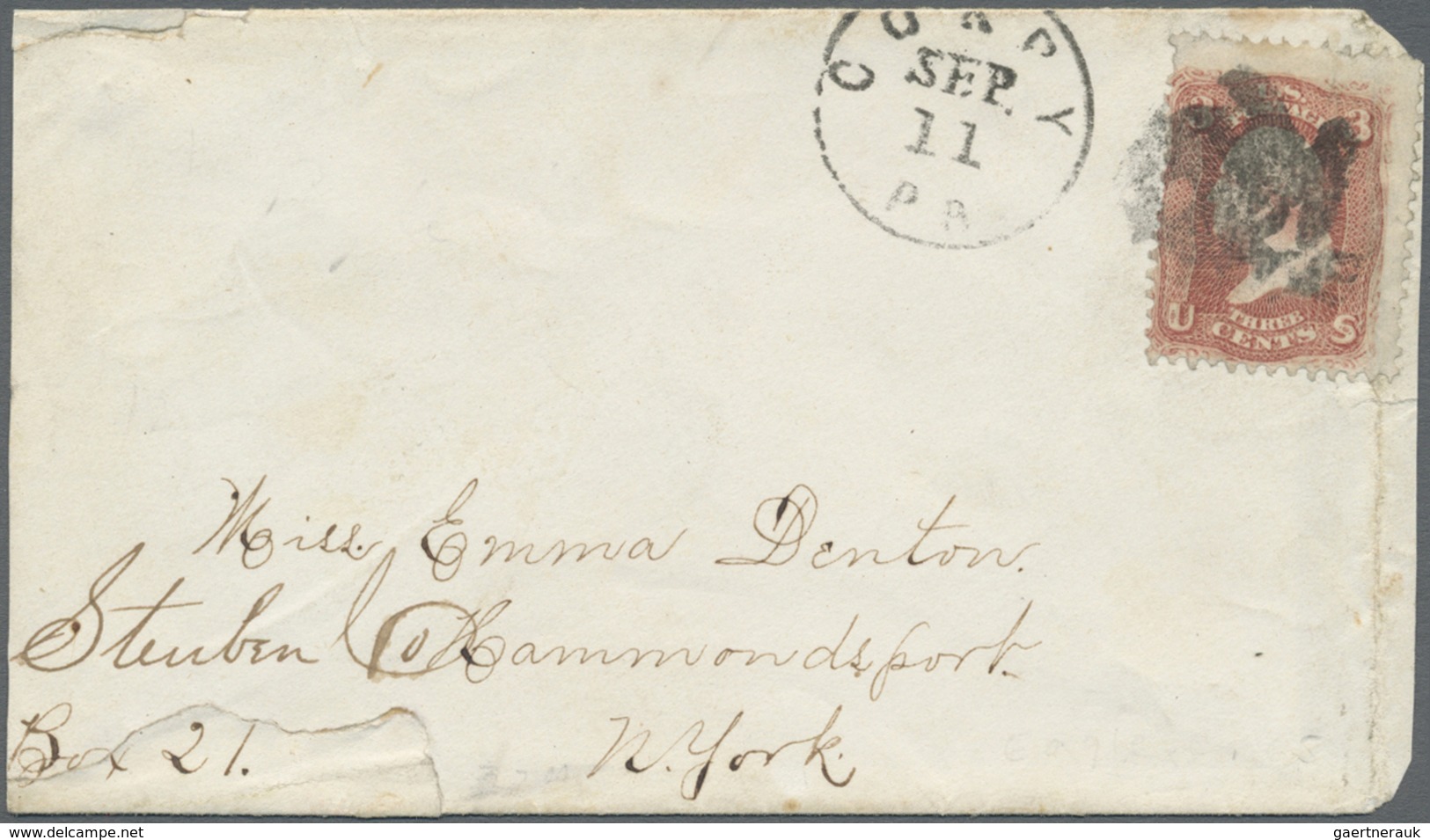 Br Vereinigte Staaten Von Amerika - Stempel: OSPREY, Fancy "Eagle" Mark On Cover With 3c. Rose, Faulty - Marcophilie