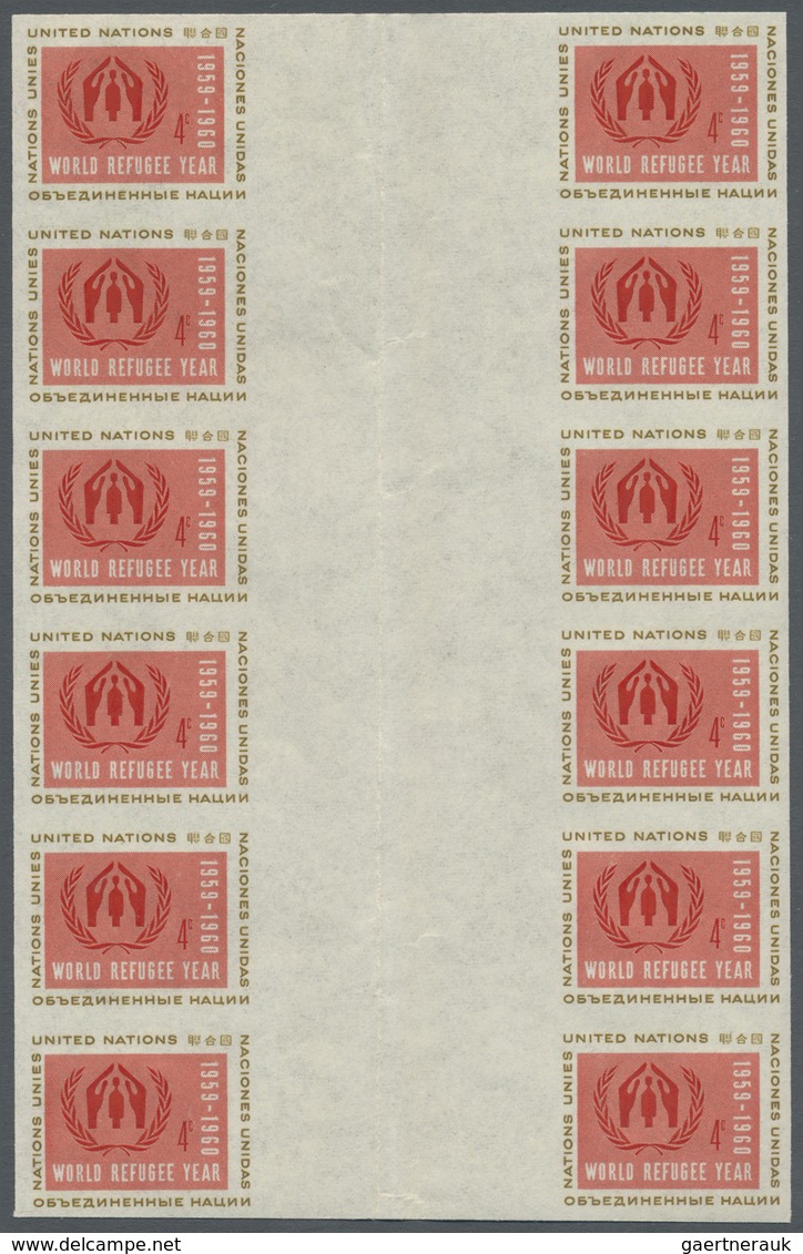 ** Vereinte Nationen - New York: 1959. Vertical Block Of 6 Imperforate Horizontal Gutter Pairs For The - Autres & Non Classés