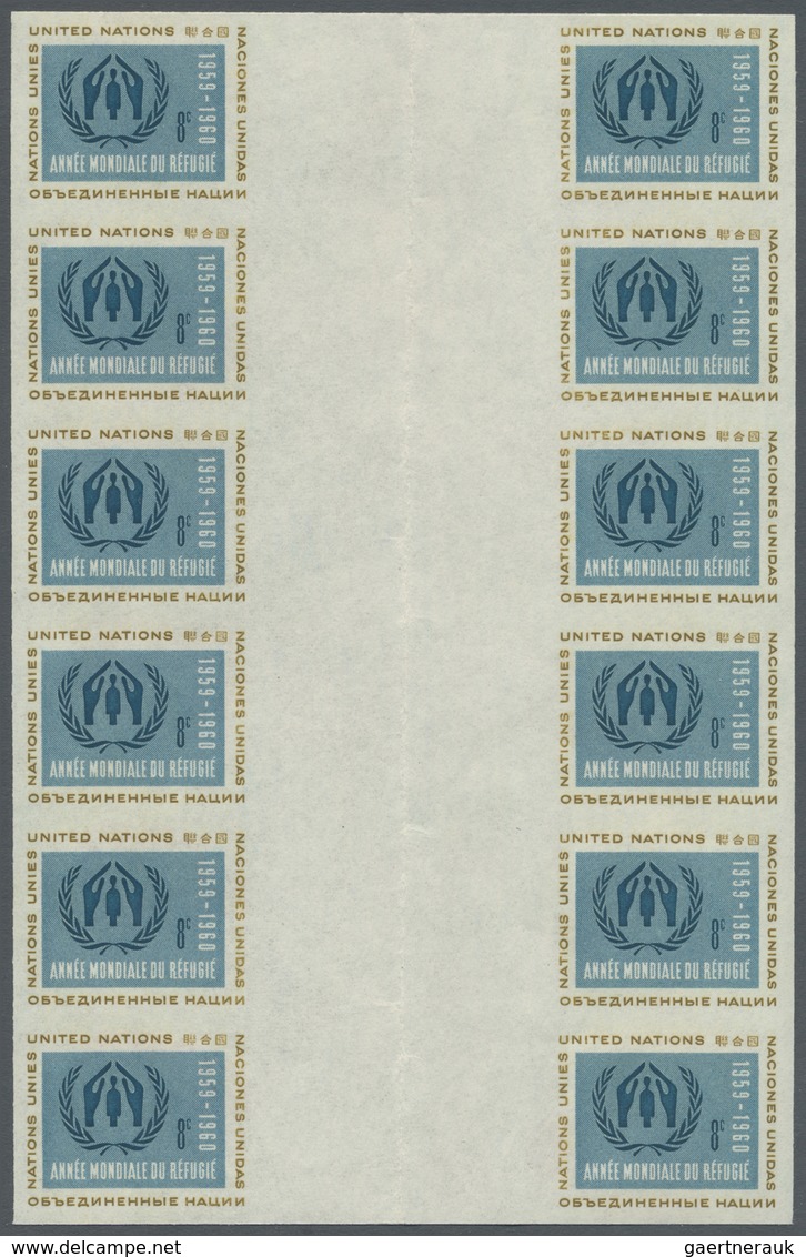 ** Vereinte Nationen - New York: 1959. Vertical Block Of 6 Imperforate Horizontal Gutter Pairs For The - Autres & Non Classés