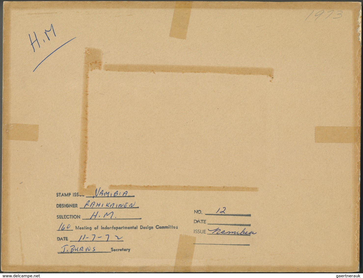 Vereinte Nationen - New York: 1973, Artist's Drawing For Proposed 9c. 'NAMIBIA' Design Overlapped By - Autres & Non Classés