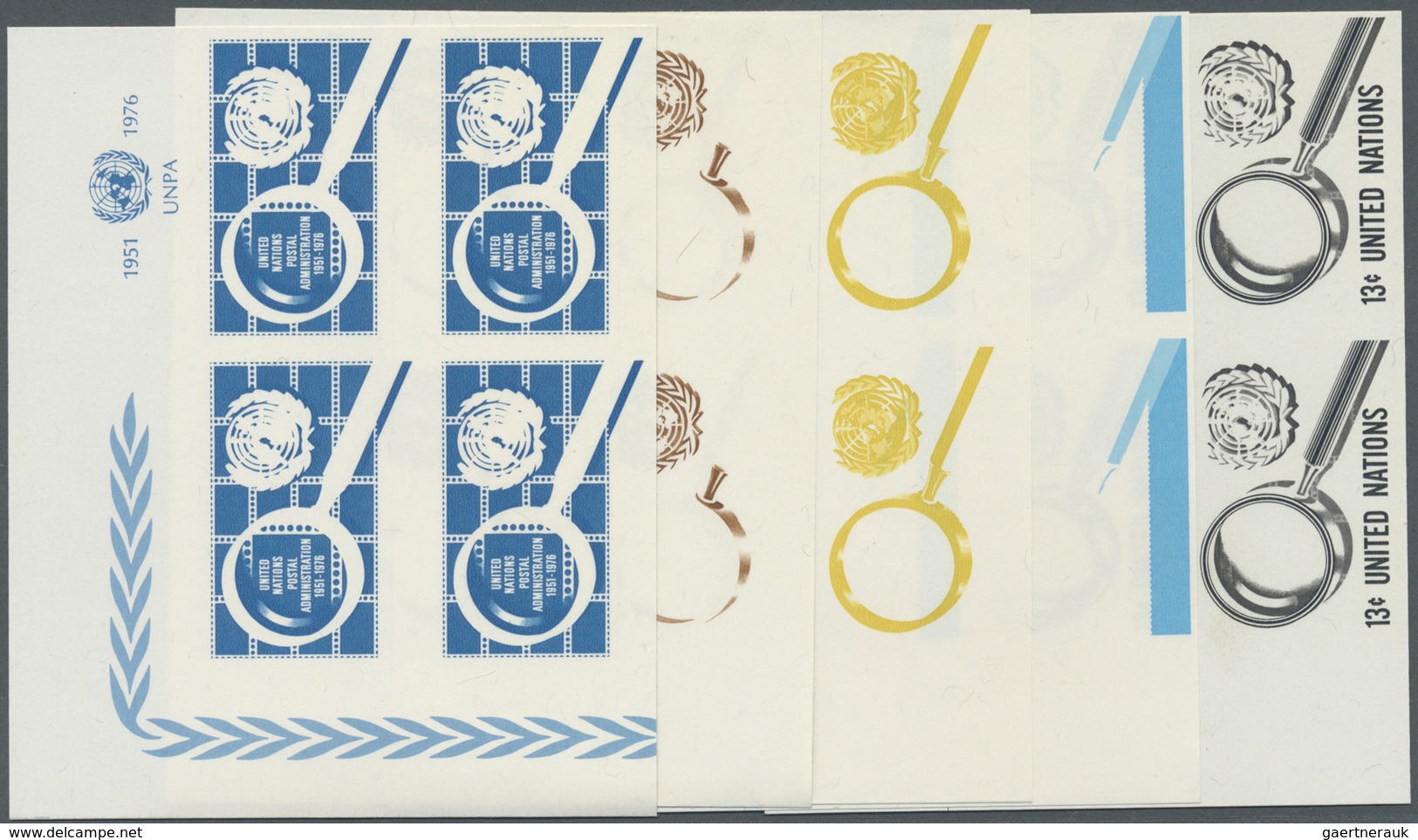 ** Vereinte Nationen - New York: 1976. Progressive Proof (5 Phases) In Corner Blocks Of 4 For The 13c V - Autres & Non Classés