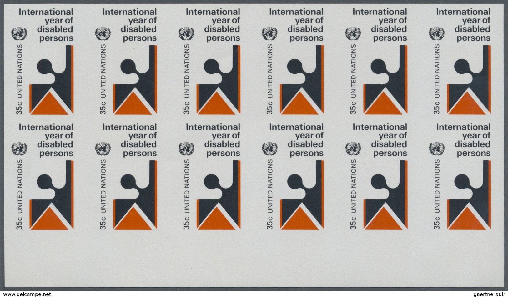 ** Vereinte Nationen - New York: 1981. Imperforate Block Of 12 For The 35c Value Of The Issue "Intl. Ye - Autres & Non Classés