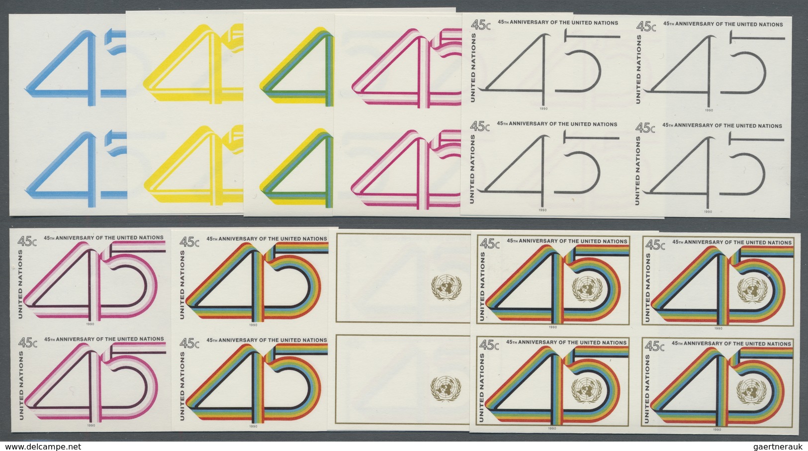 ** Vereinte Nationen - New York: 1990. Imperforate Block Of 4 + Progressive Proof (8 Phases) In Blocks - Autres & Non Classés