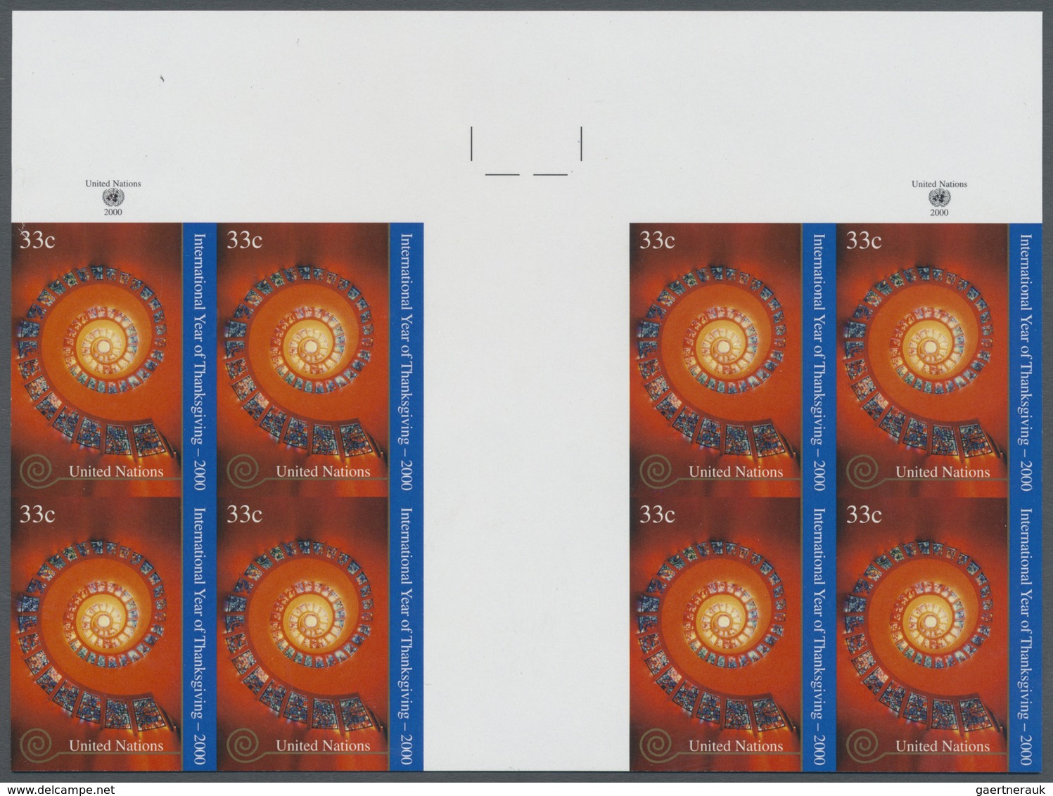 ** Vereinte Nationen - New York: 2000. Imperforate Horizontal Gutter Pair Of 2 Blocks Of 4 For The Issu - Autres & Non Classés