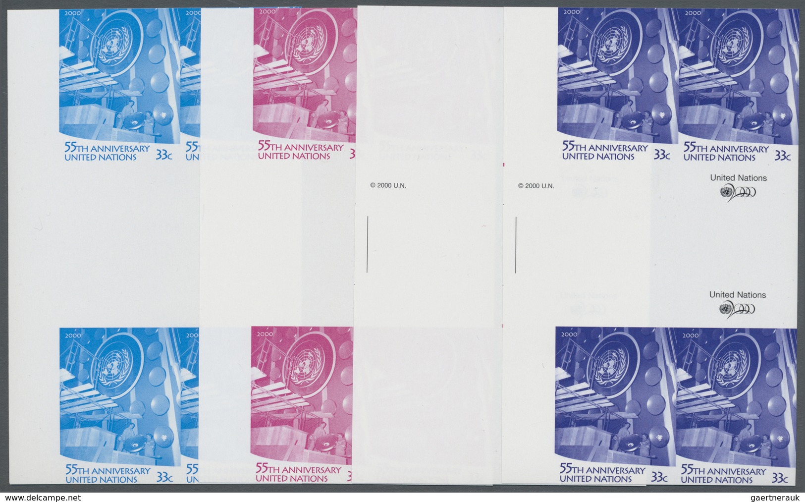 ** Vereinte Nationen - New York: 2000. Imperforate Double Pair Gutter Block + Progressive Proof (7 Phas - Autres & Non Classés