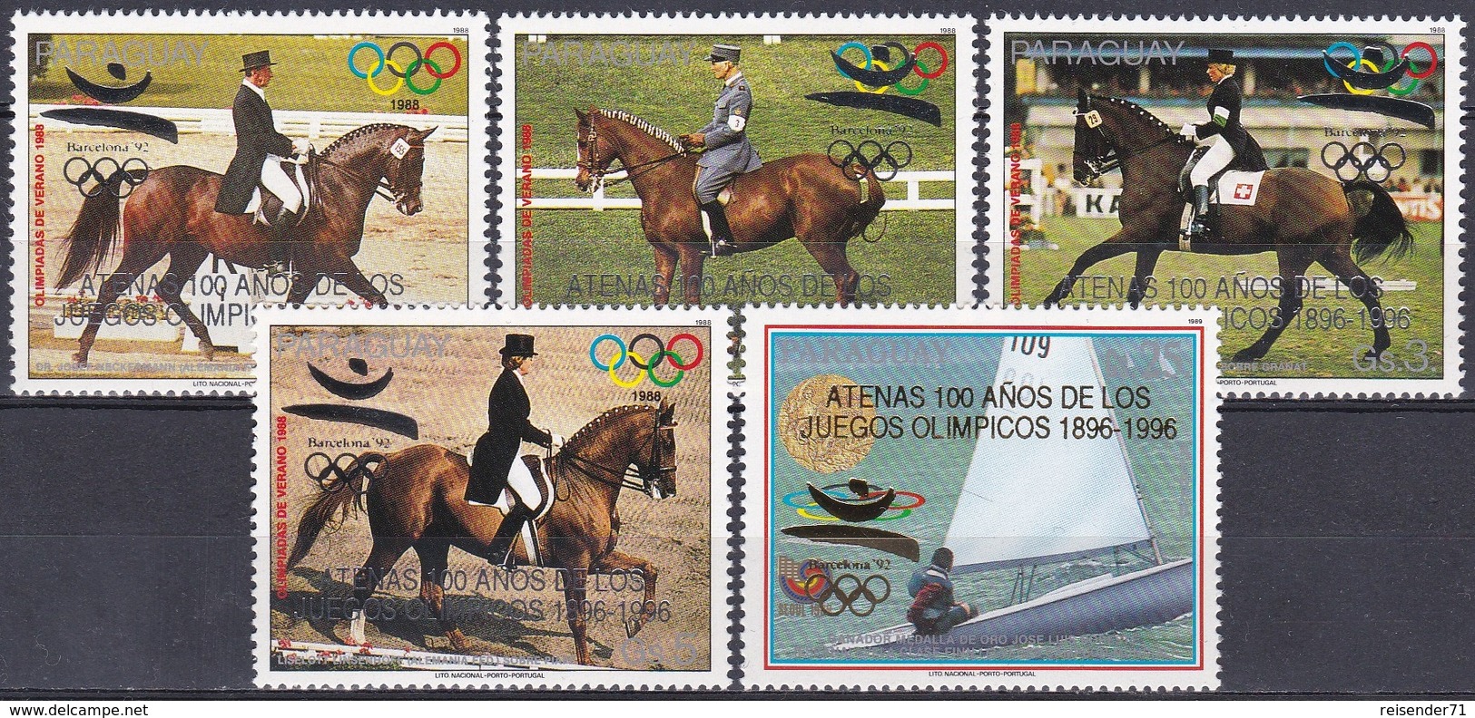 Paraguay 1989 Sport Spiele Olympia Olympics Barcelona Atlanta Reiten Reiter Riding Pferde Horses Segeln, Mi. 4395-9 ** - Paraguay