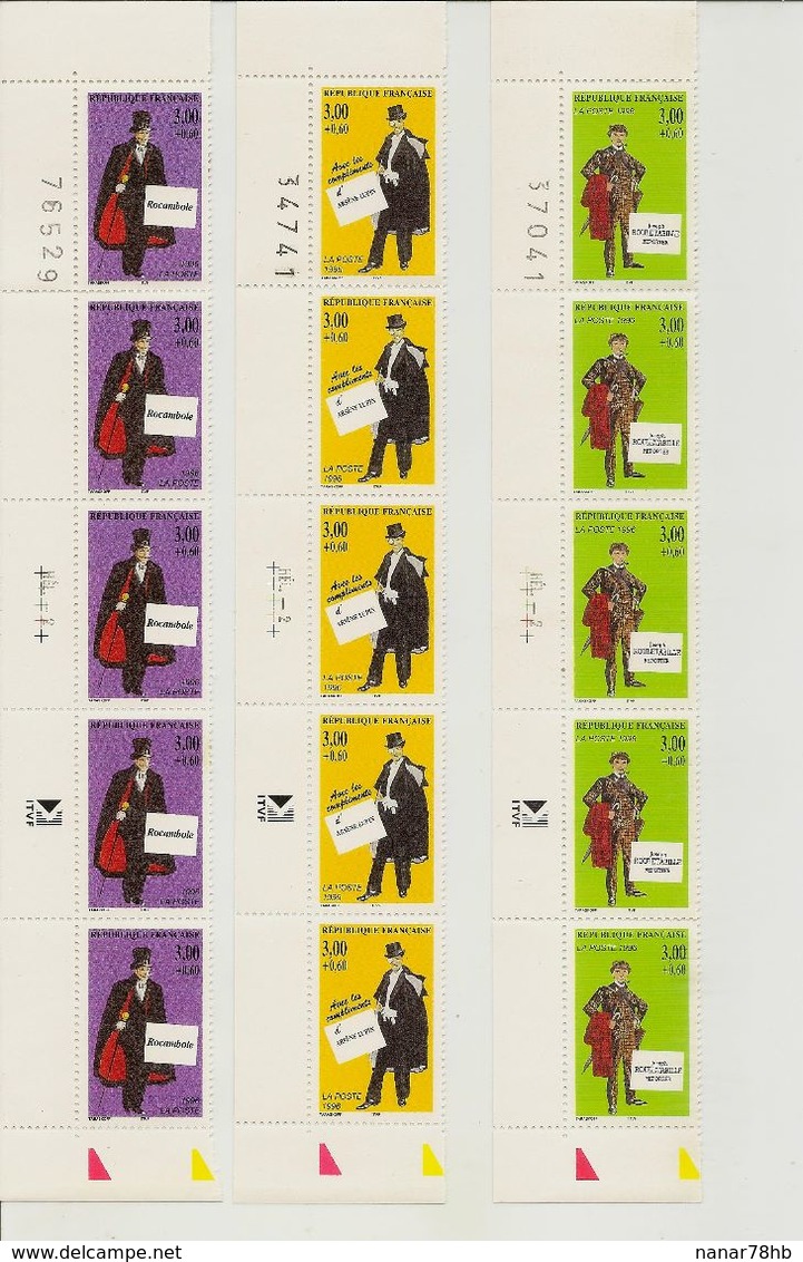 Lot De 6 Bandes De 5 Timbres N°3025 à 3030, Personnages Célèbres Héros Français De Romans Policiers - Unused Stamps