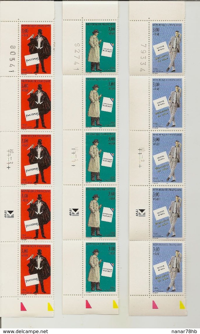 Lot De 6 Bandes De 5 Timbres N°3025 à 3030, Personnages Célèbres Héros Français De Romans Policiers - Unused Stamps