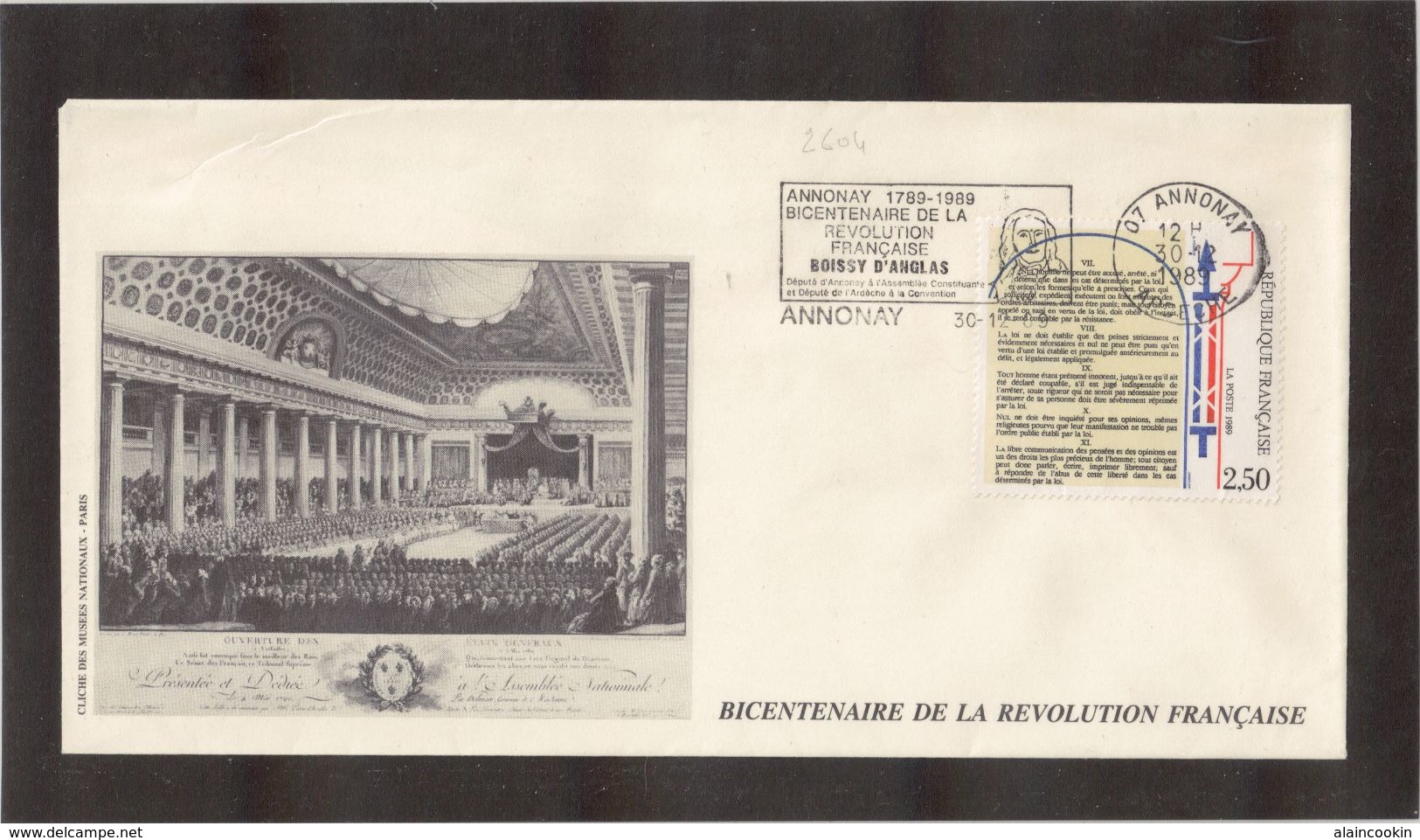 BC - France Bicentenaire De La REVOLUTION - 30.12.1989 Sur PO 2604 ANNONAY. - Lettres & Documents