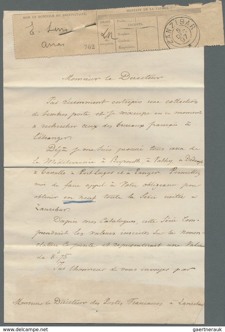 Br Zanzibar: 1897. Registered Advice Of Receipt Envelope Addressed To The 'French Post Office, Zanzibar - Zanzibar (...-1963)