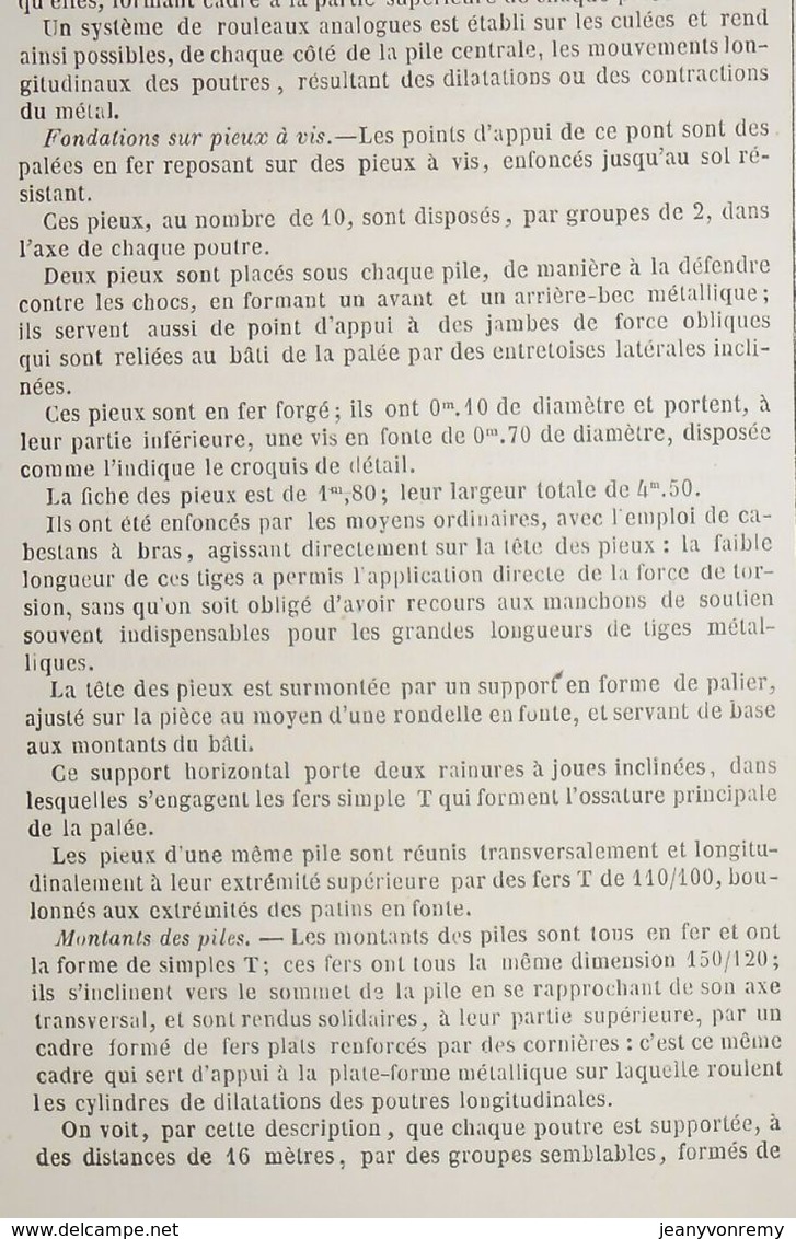 Plan Du Chemin De Fer De Santiago à Valparaiso.Plan Fondé Sur Pieux à Vis. 1860 - Public Works