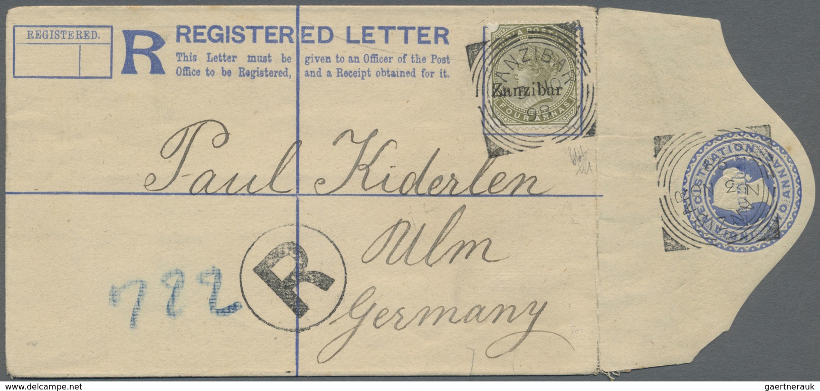 GA Zanzibar - Ganzsachen: 1895 Postal Stationery Registered Envelope 2a. Ultramarine With Blue "Zanziba - Zanzibar (...-1963)