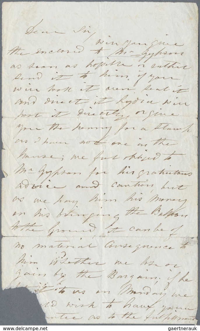 Ballonpost: 1848: Great Brittain. Early Ballonist's Letter Written By M.Graham Known As "the Only Fe - Montgolfières