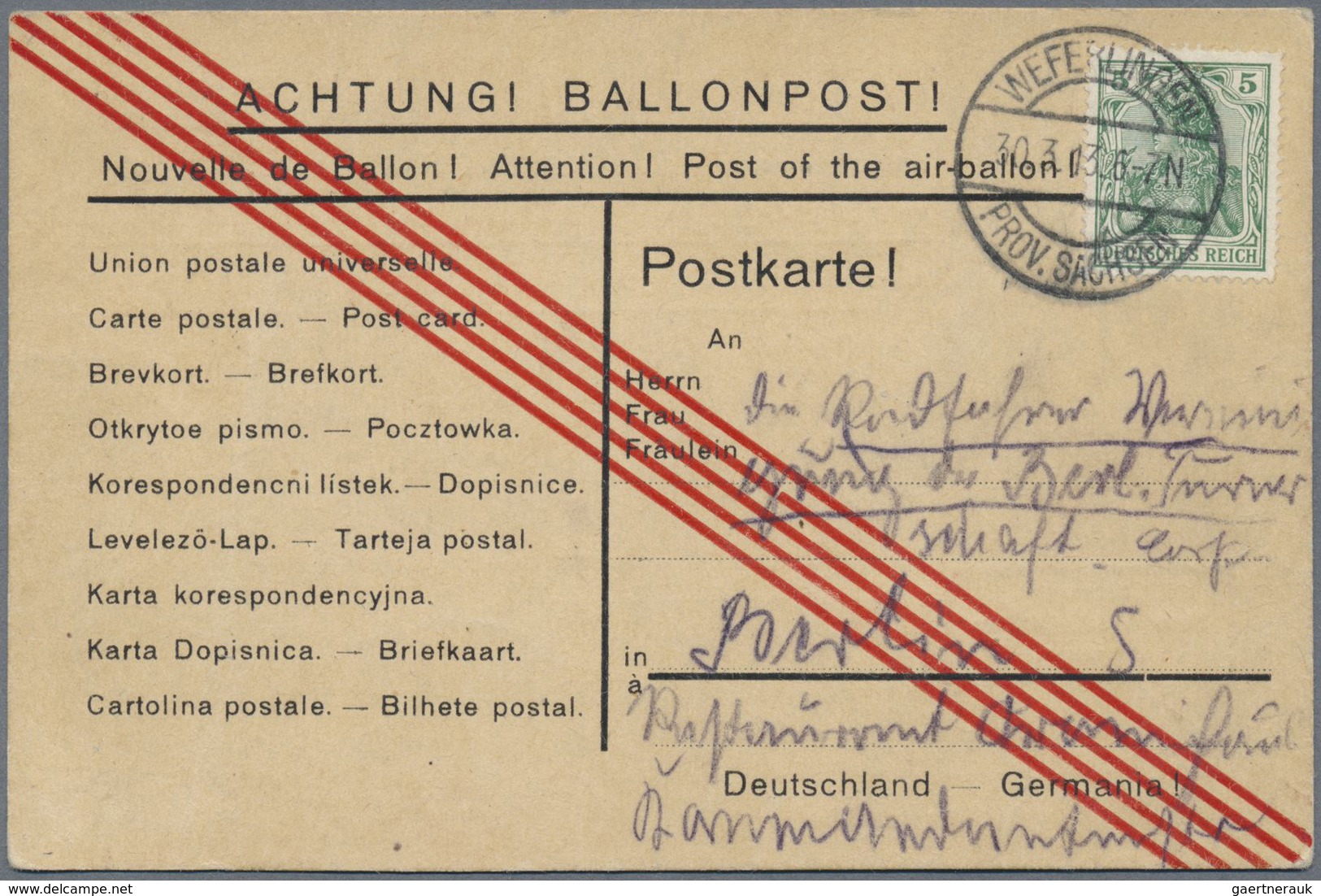 Br Ballonpost: 1913: Berliner Verein Für Luftschifffahrt, Ballon HEWALD: Einzigartige Ballonmotiv-Postk - Montgolfières