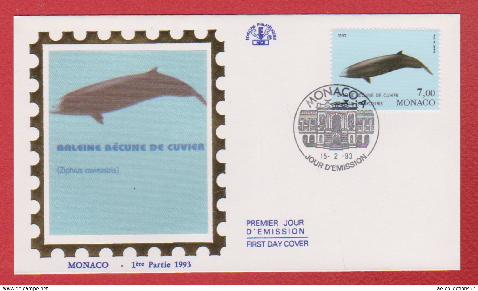 Enveloppe Premier Jour  / Baleine Bécune De Cuvier / Monaco  / 15-2-93 - FDC