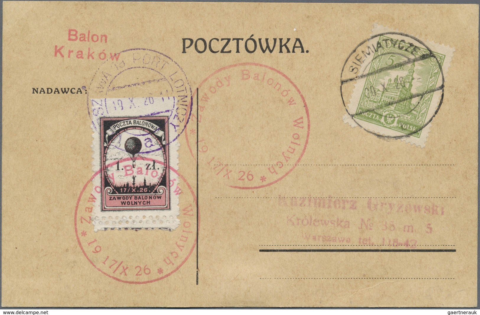 Br Ballonpost: 1926, 19.X., Poland, Four Balloon Covers/cards "Poznań", "Lwów", "Kraków" And "Warszawa" - Luchtballons