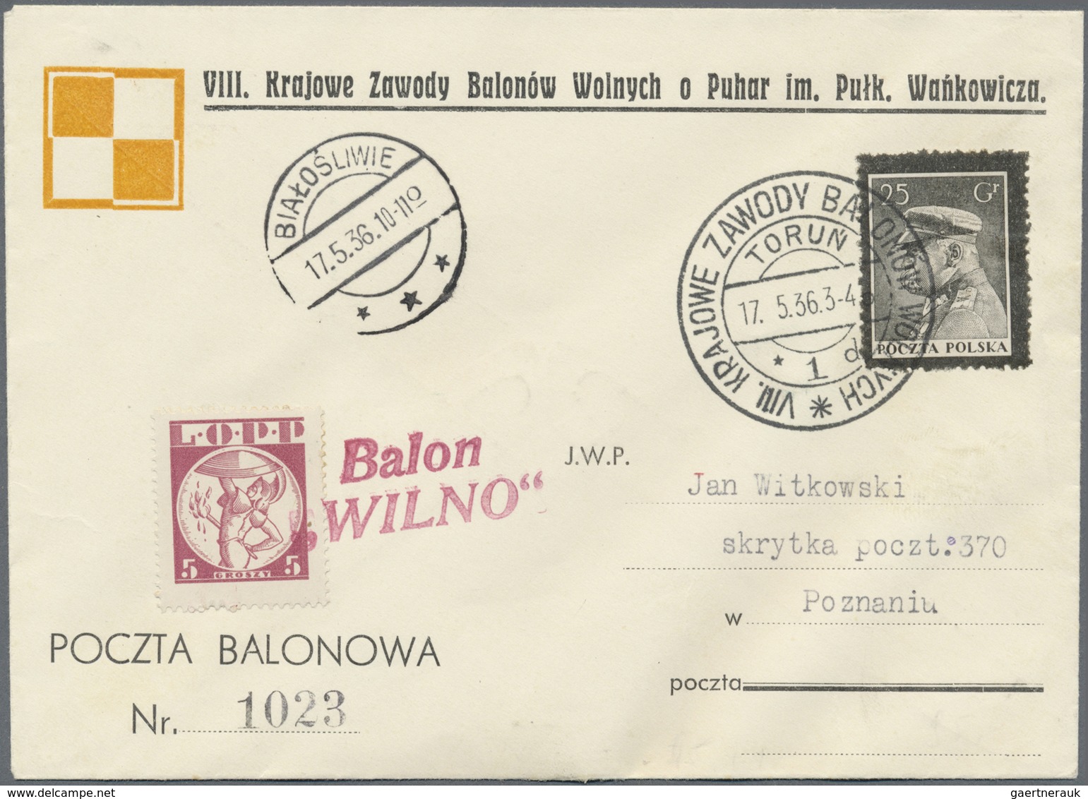 Br Ballonpost: 1936, 17.5., Poland, Balloon "Wilno", Cover With Balloon Vignette. Only 165 Pieces Trans - Montgolfières