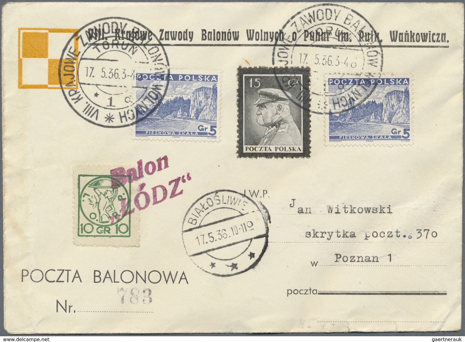 Br Ballonpost: 1936, 17.5., Poland, Balloon "Łódź", Cover With Balloon Vignette, Slight Marks. Only 175 - Montgolfières