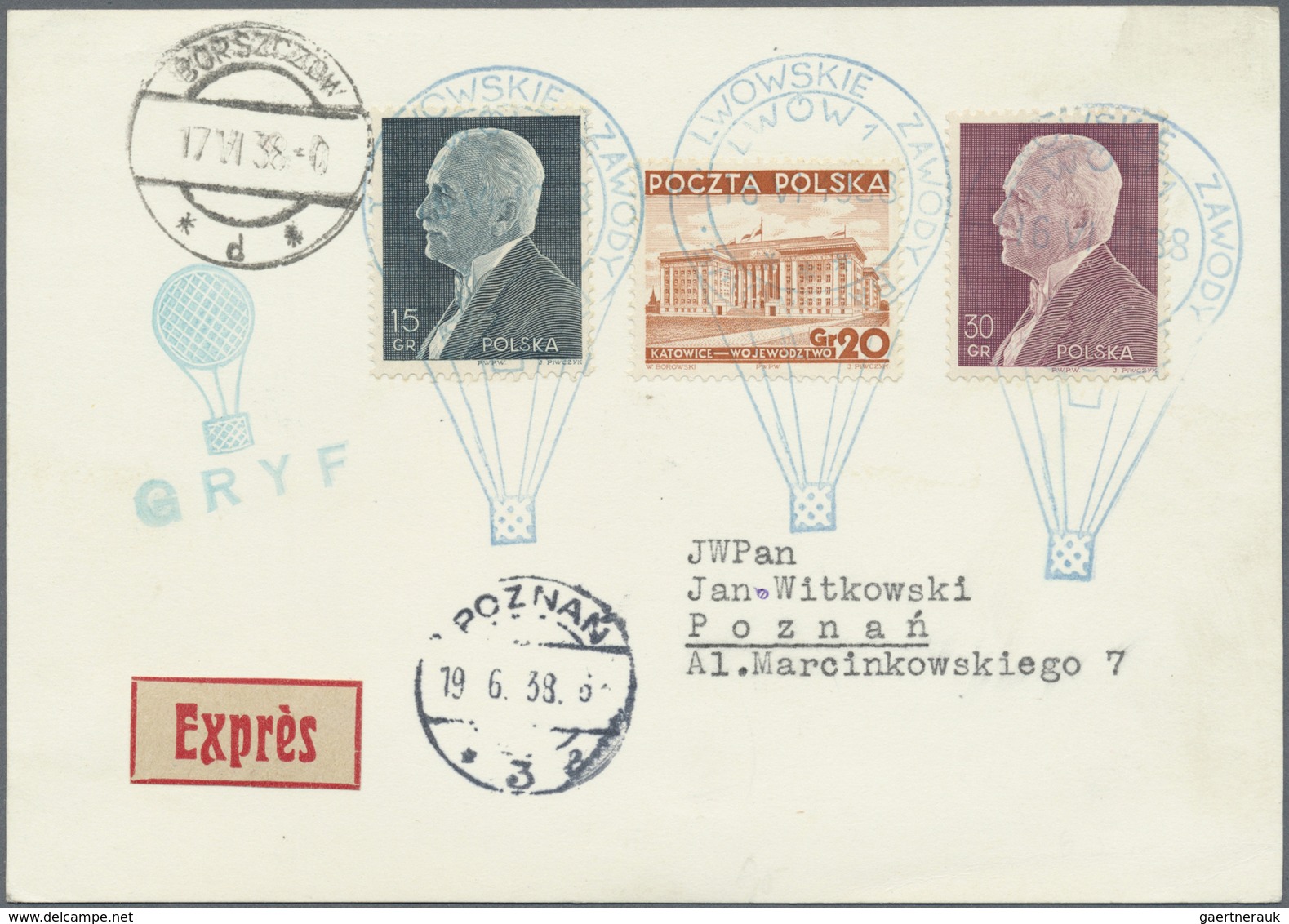 Br Ballonpost: 1938, 16.VI., Poland, Complete Set Of Six Balloon Cards/cover: Balloons "Sanok", "Mościc - Montgolfières