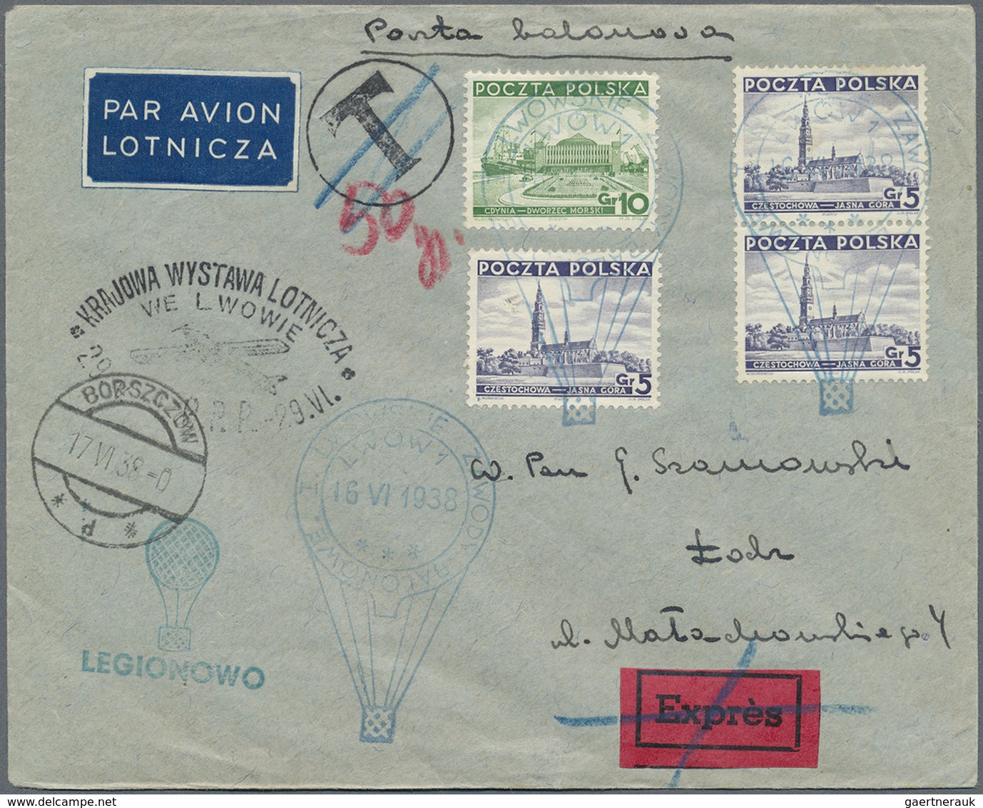 Br Ballonpost: 1938, 16.VI., Poland, Complete Set Of Six Balloon Cards/cover: Balloons "Sanok", "Mościc - Fesselballons