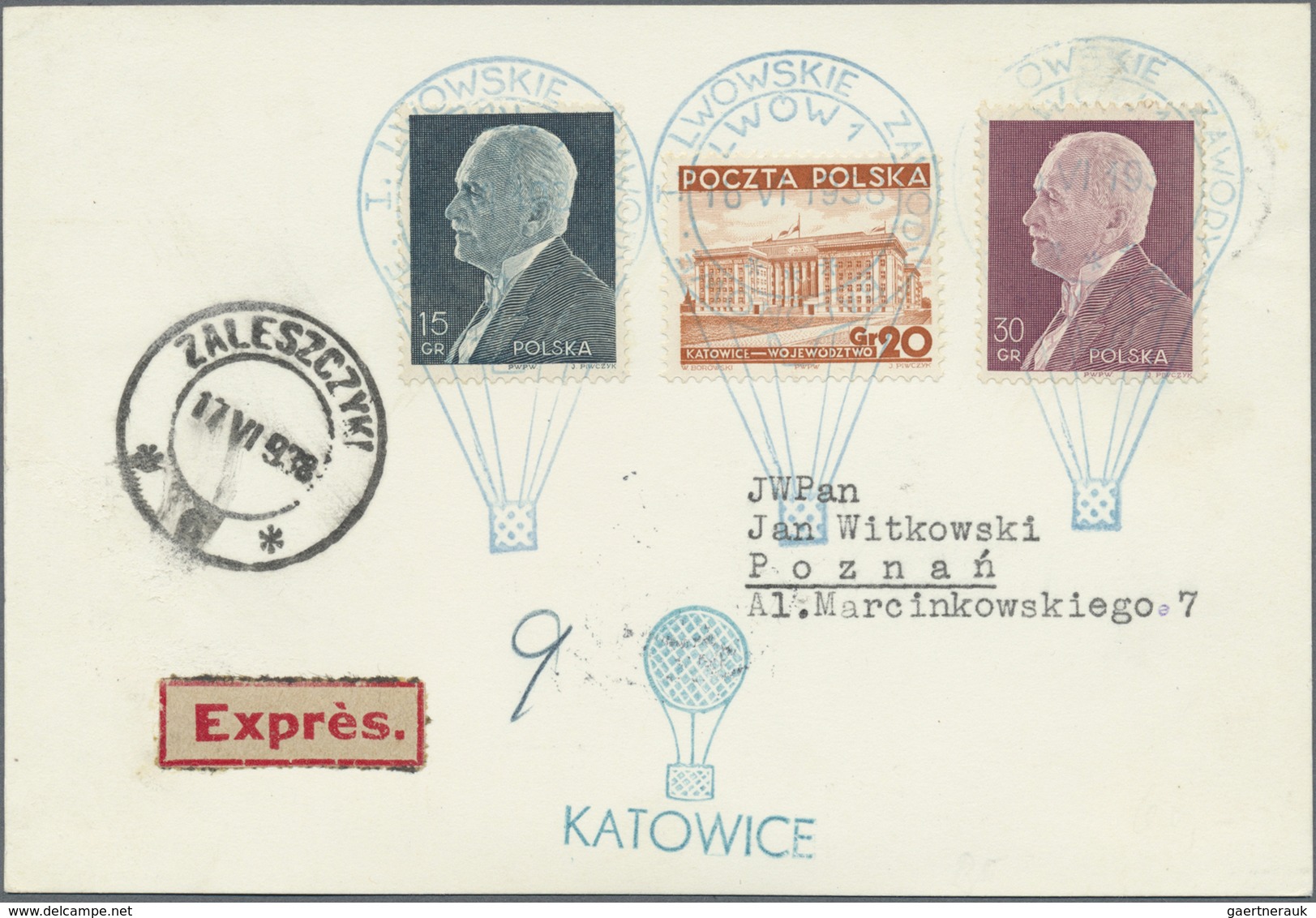 Br Ballonpost: 1938, 16.VI., Poland, Complete Set Of Six Balloon Cards/cover: Balloons "Sanok", "Mościc - Montgolfières