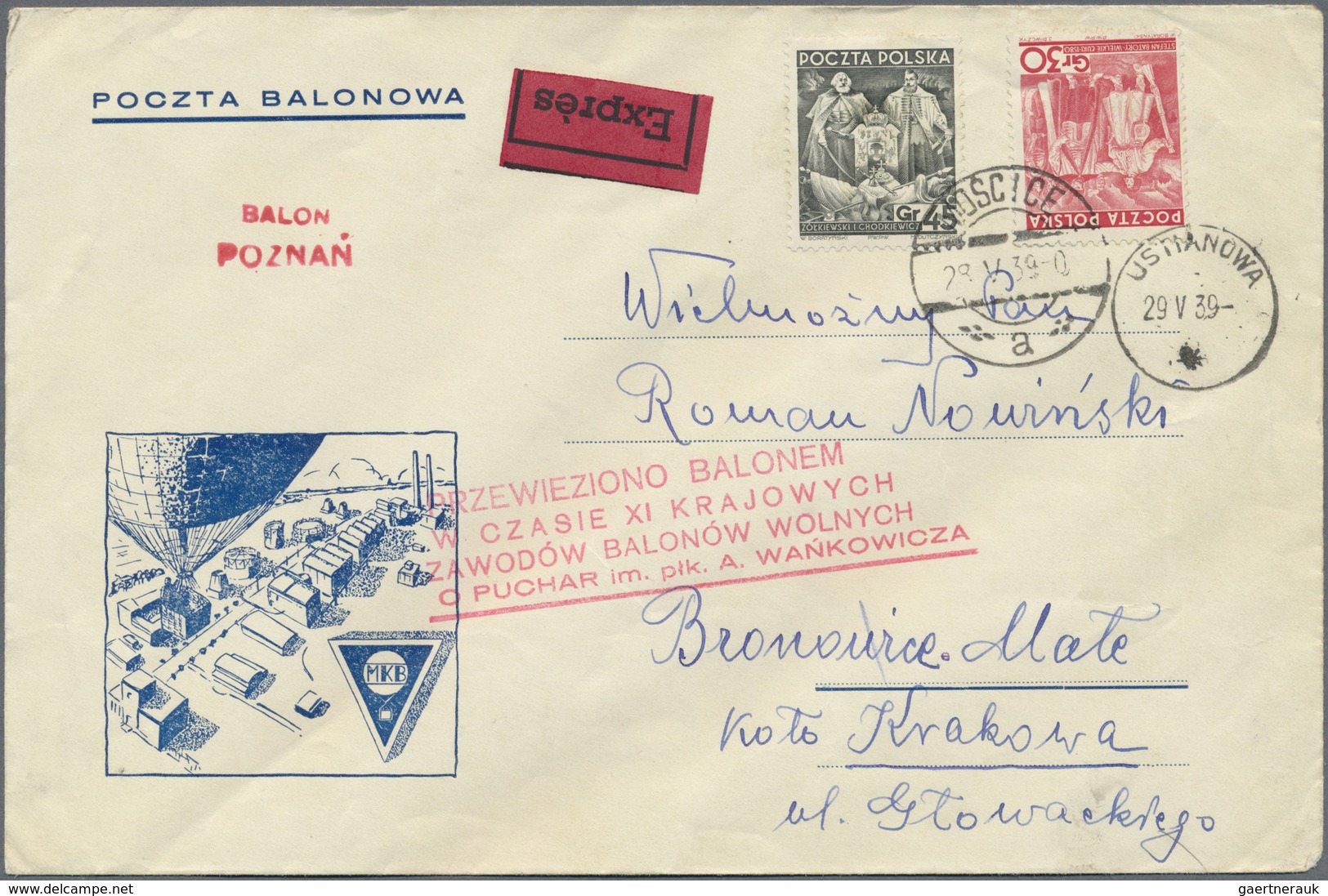 Br Ballonpost: 1939, 28.V., Poland, Three Balloon Covers/card: Balloon "Poznan", "Pomorze", "Katowice", - Montgolfières