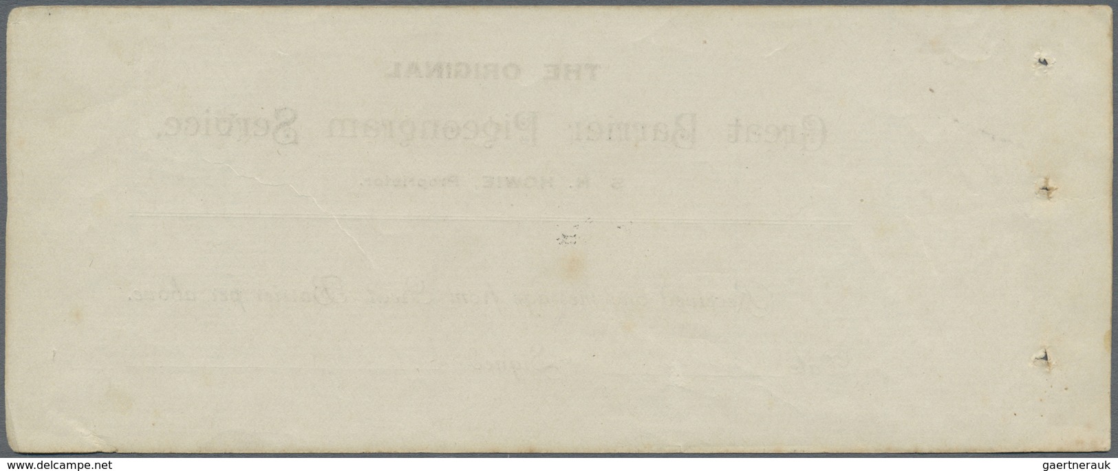 Br Brieftaubenpost: 1899, New Zealand Great Barrier Pigeongram Service, Complete Receipt Dated 18/8/99 - Columbiformes