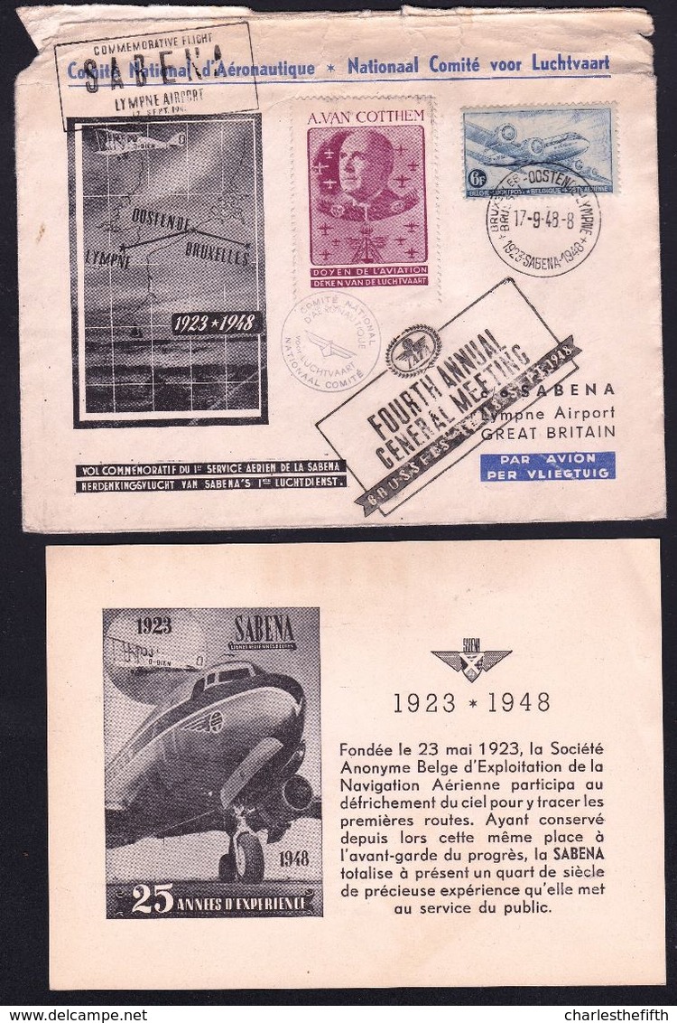 BE Aérophilatélie -- 1948 -- Vol Commémoratif Sabena -- Bruxelles - Ostende - Lympne -- Avec Encart - Avions