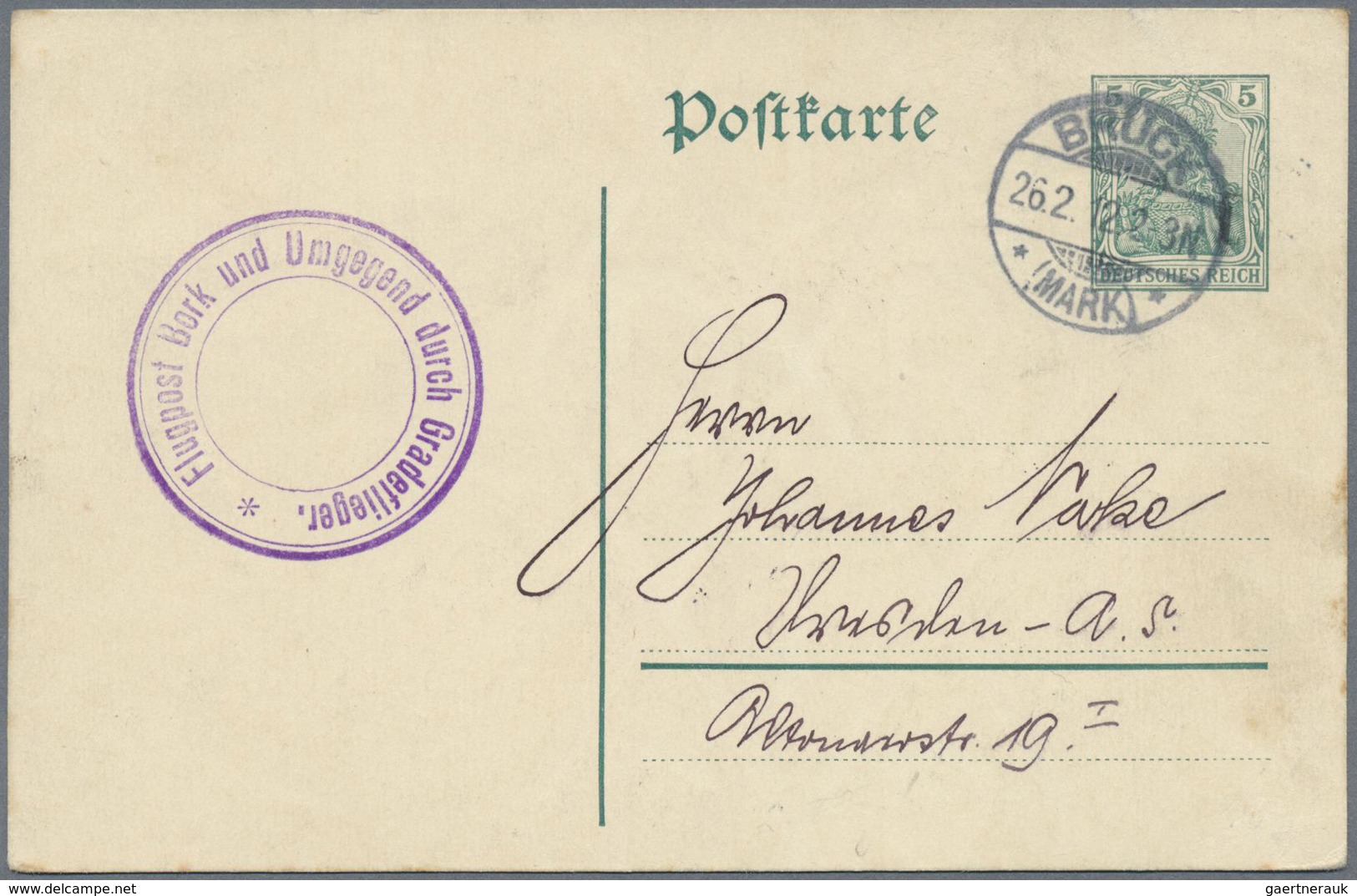 GA Flugpost Deutschland: 1912: "Flugpost Bork Und Umgebung Durch Gradeflieder" (D-K2) Als Zusatzstempel - Poste Aérienne & Zeppelin