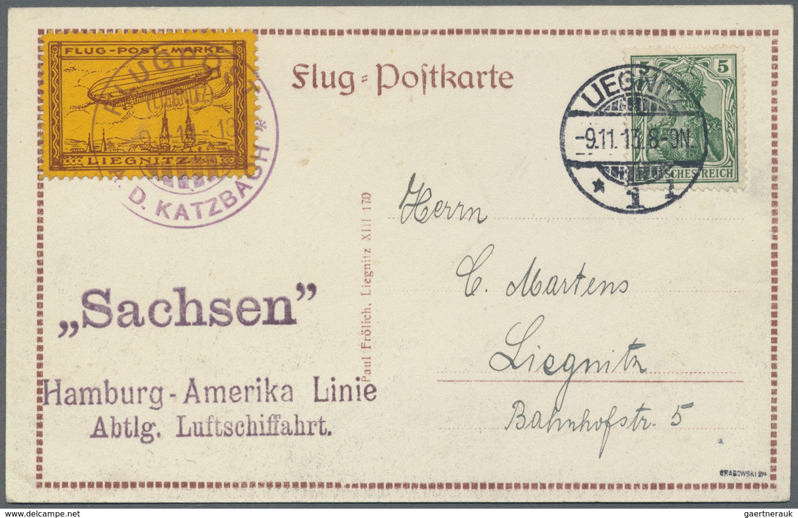 Br Flugpost Deutschland: 1913, Liegnitz Flugpostmarke Bräunlichrot Auf Orange Mit 5 Pfg. Germania Zusam - Luchtpost & Zeppelin