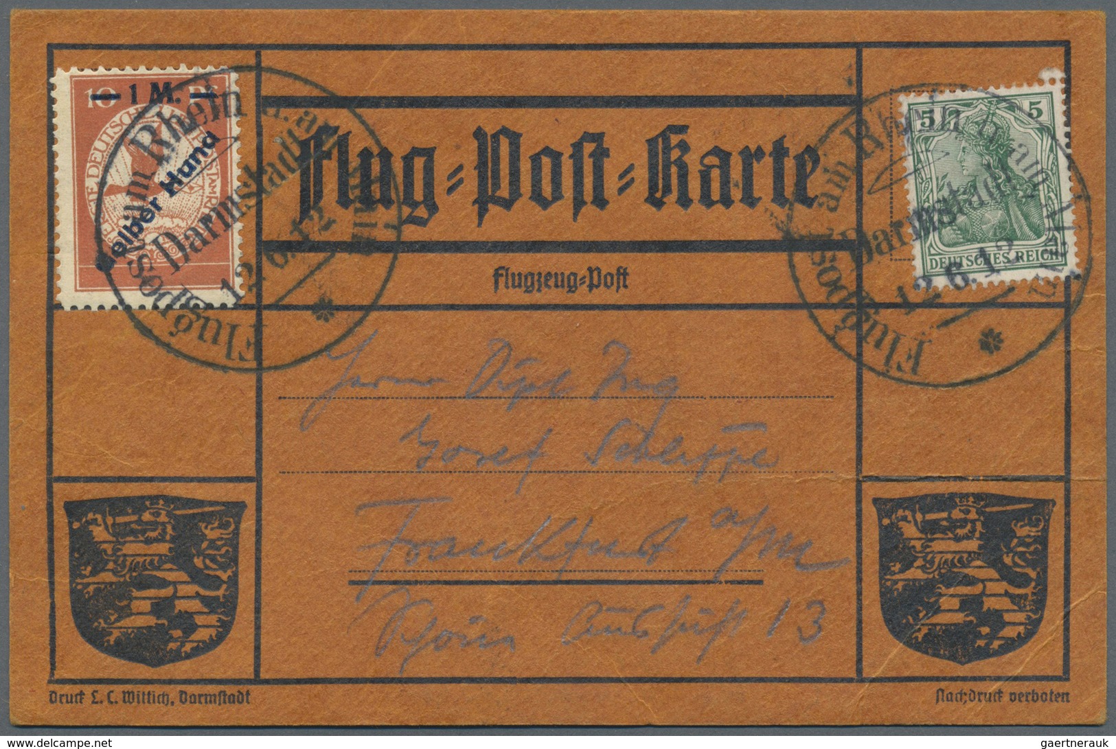 Br Flugpost Deutschland: 1912, GELBER-HUND-Aufdruckmarke Mit HUNA-Ansatz + Mi 85, Sonderstempel "Flugpo - Luchtpost & Zeppelin