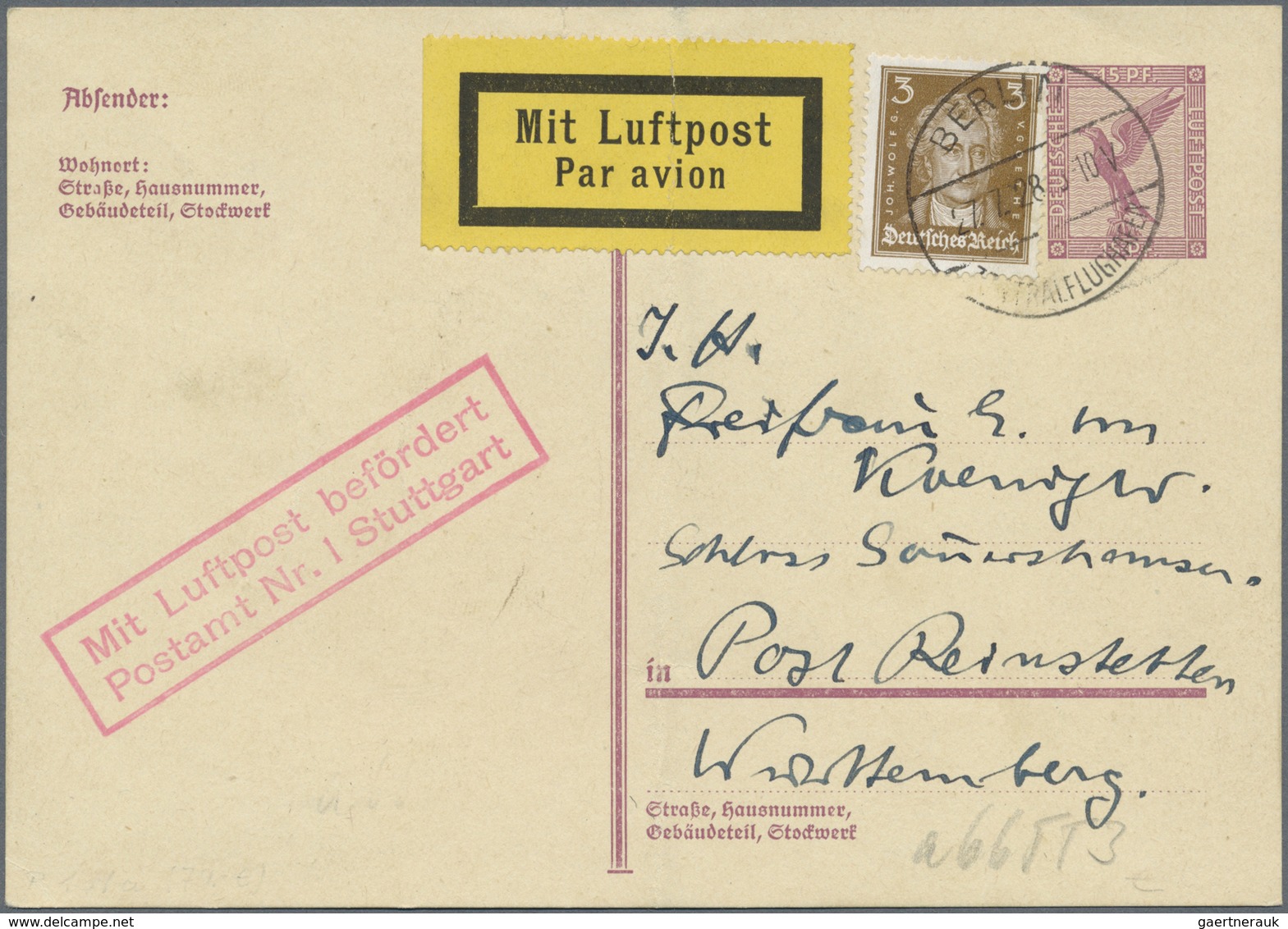 GA Flugpost Deutschland: 1928: Deutsche Pionierflugpost 27.7.1928 Luftpostkarte An Die Freifrau König V - Poste Aérienne & Zeppelin