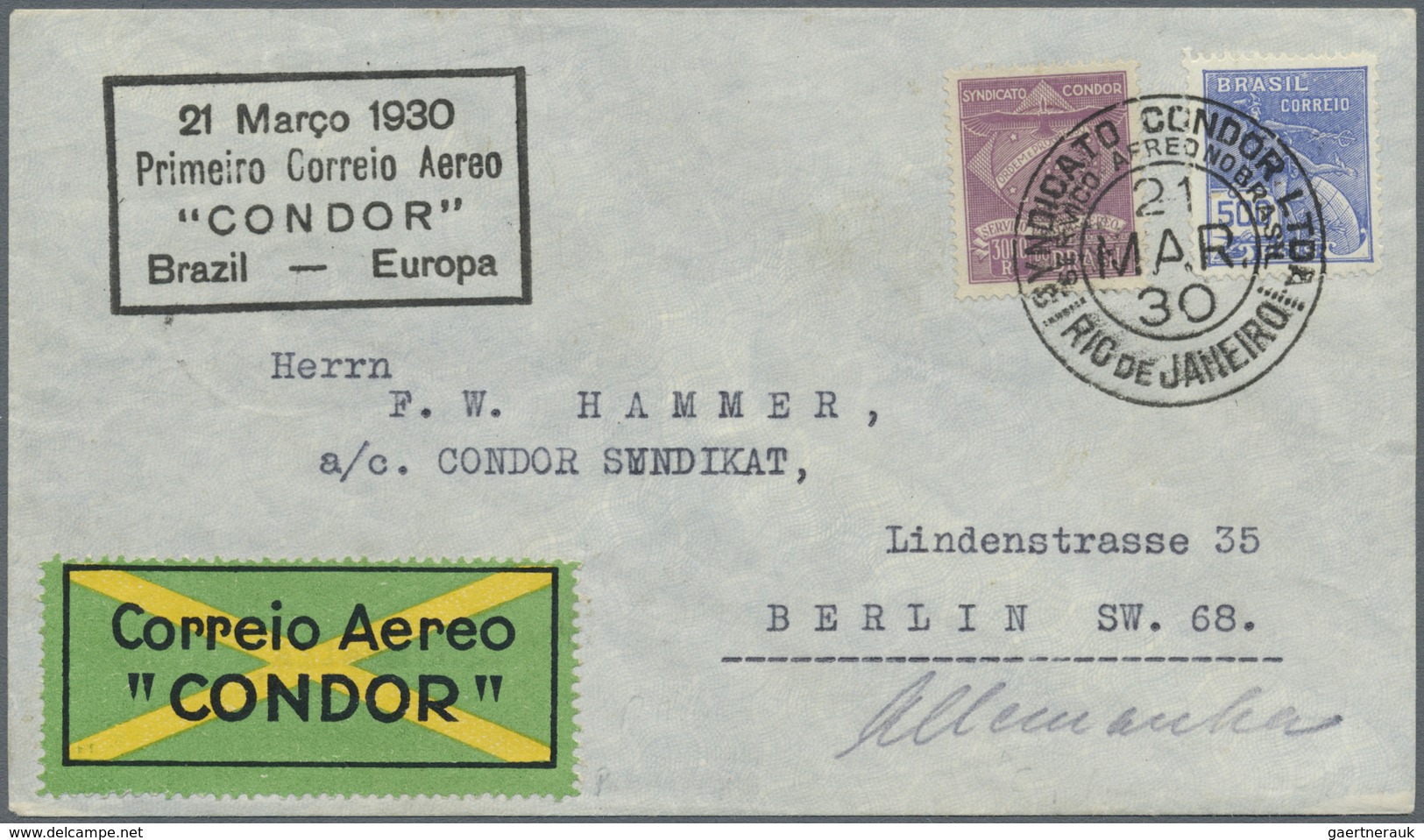 Br Flugpost Deutschland: 1930, Erste Luftpost BRASILIEN-EUROPA über Den Dampfer "CAP ARCONA" Flugpostbr - Poste Aérienne & Zeppelin