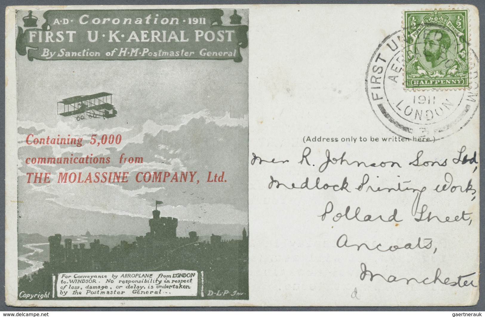 Br Flugpost Europa: 1911, "LONDON-WINDSOR / 1.UK AERIAL POST 9.9." (Sonderstempel 3) Auf Graugrüner Son - Autres - Europe