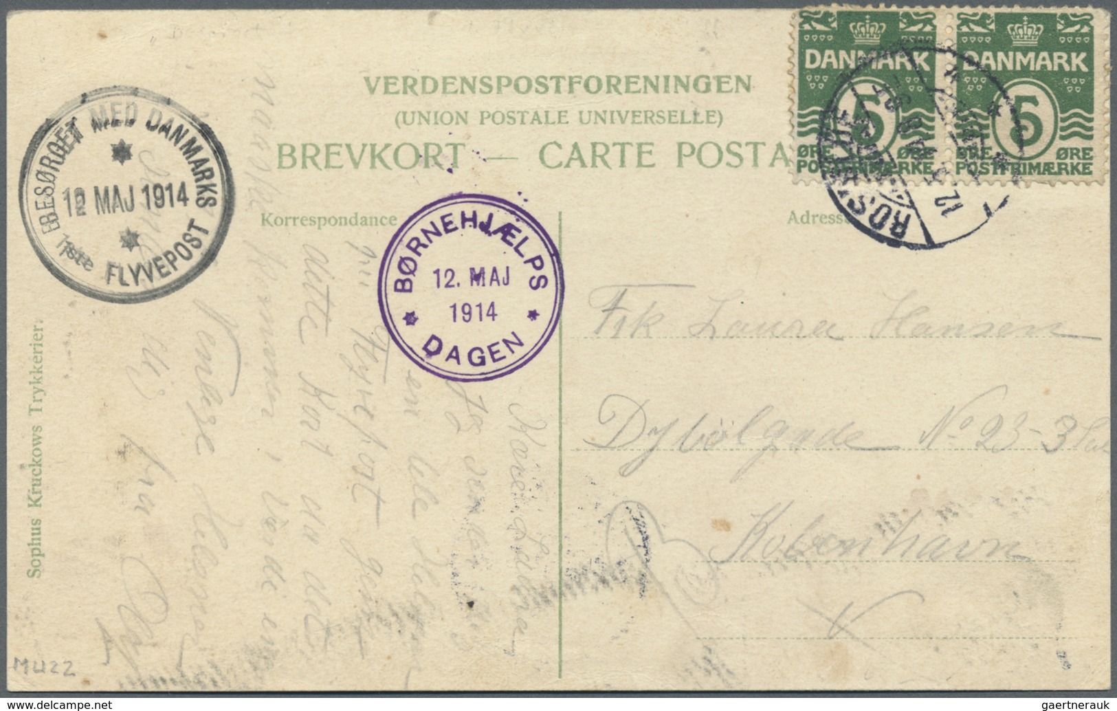 Br/ Flugpost Europa: 1914, ROSKILDE-KOPENHAGEN, Erstflug, Sonderkarte Mit Flugstempel "EBESÖRGEN MED DAN - Andere-Europa