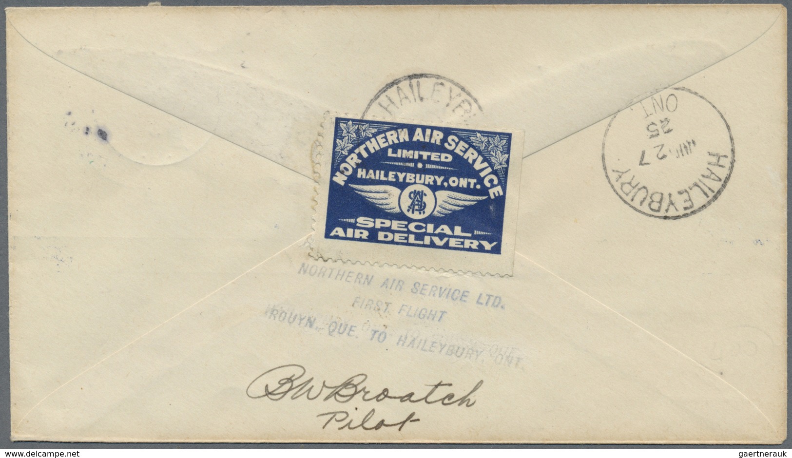 Br Flugpost Übersee: Canada: 1925, Rouyn - Haileybury Fllight, Airmail Semi-Offical Stamp 25 C. Tied By - Andere & Zonder Classificatie