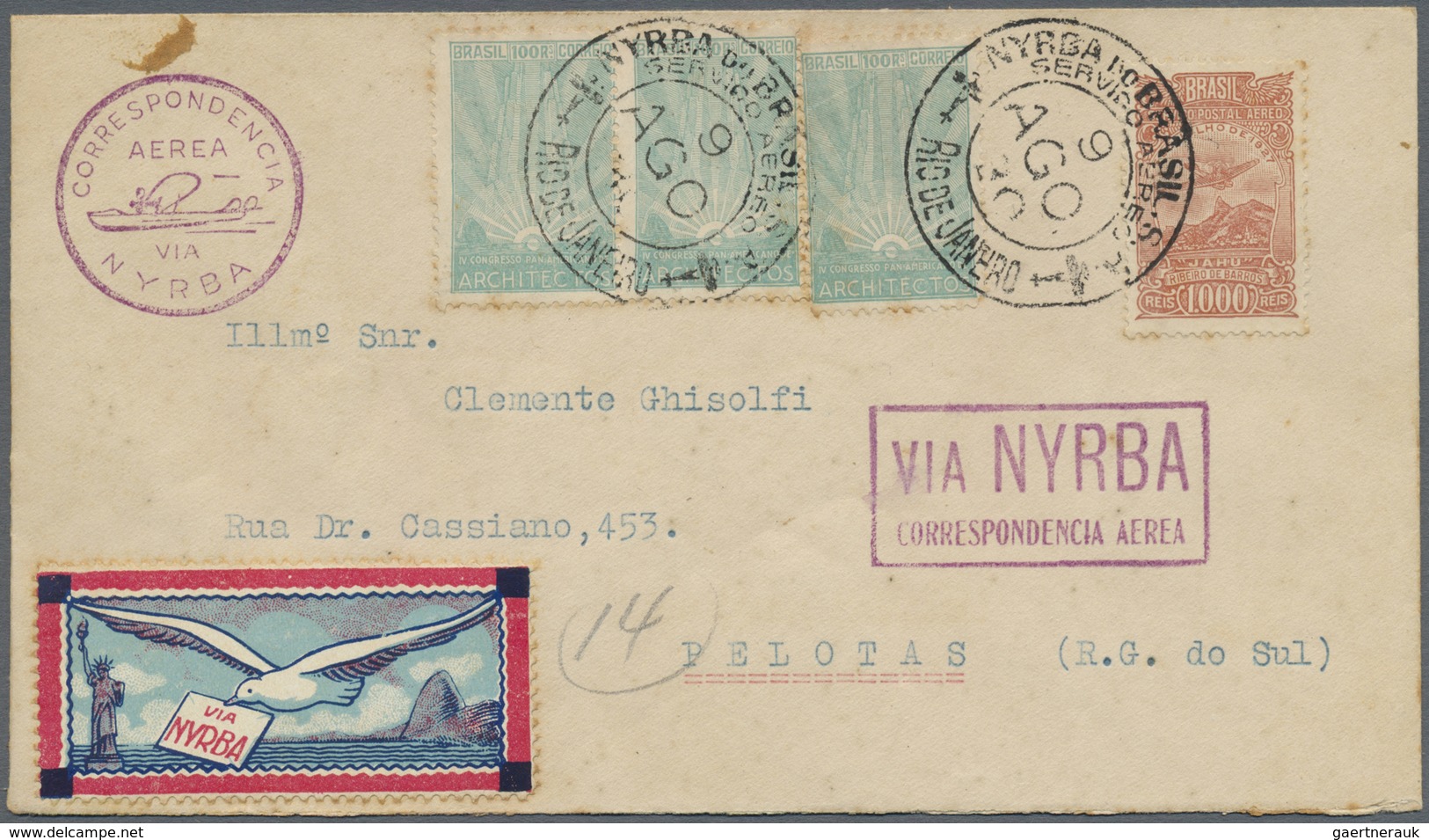 Br Flugpost Übersee: 1930, Brazil, Airmail Cover From "RIO DE JANEIRO 9.8.30" To Pelotas With Arrival M - Autres & Non Classés