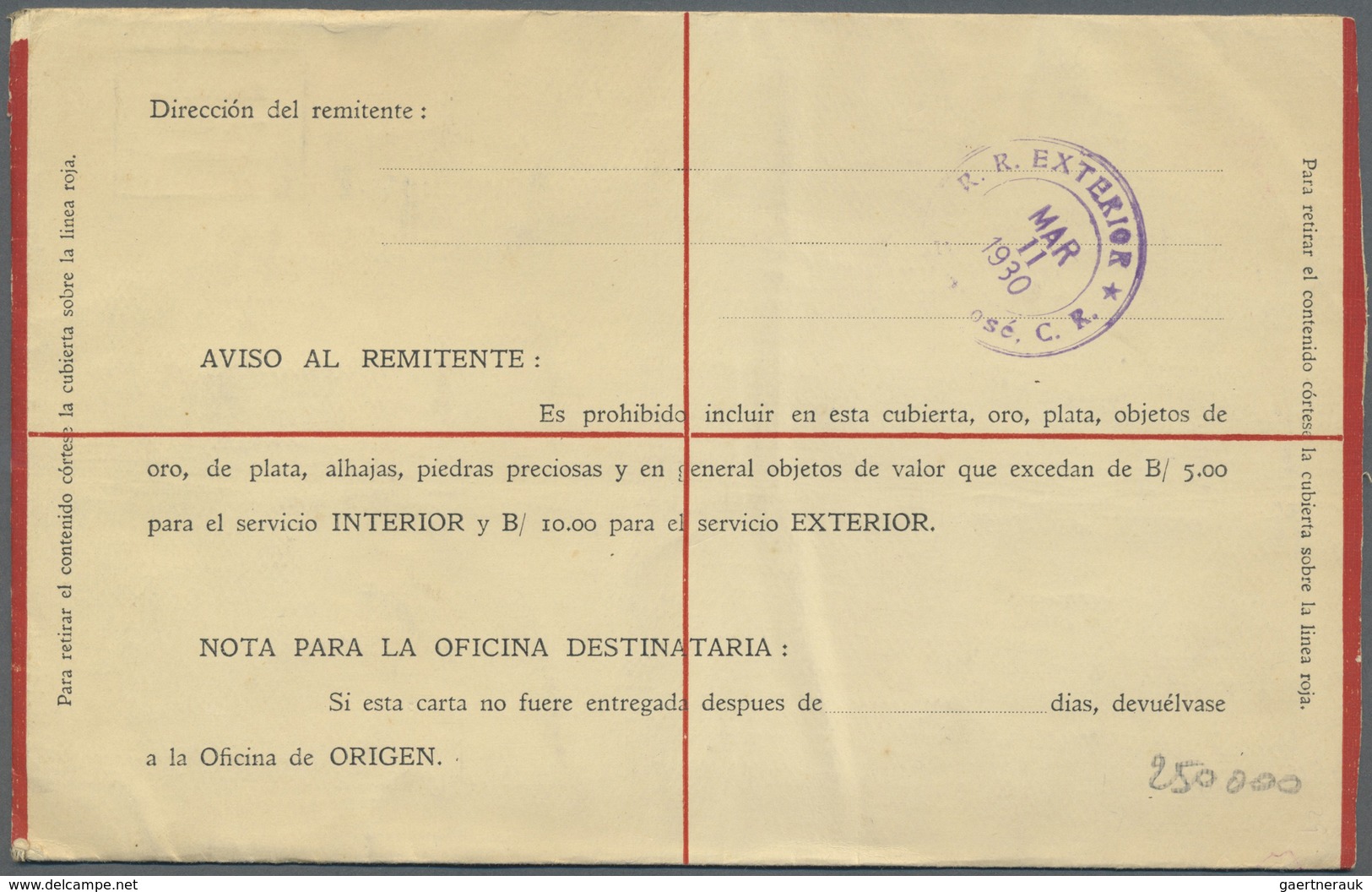 GA Flugpost Übersee: PANAMA: 1930, First Flight Panama To Costa Rica, 10 C. Postal Stationery Registere - Andere & Zonder Classificatie