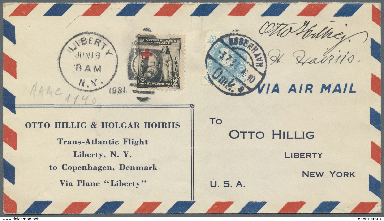 Br Flugpost Übersee: USA: 1931, Trans-Atlantic Flight Liberty To Copenhagen With Plane "Liberty", Pre-p - Andere & Zonder Classificatie