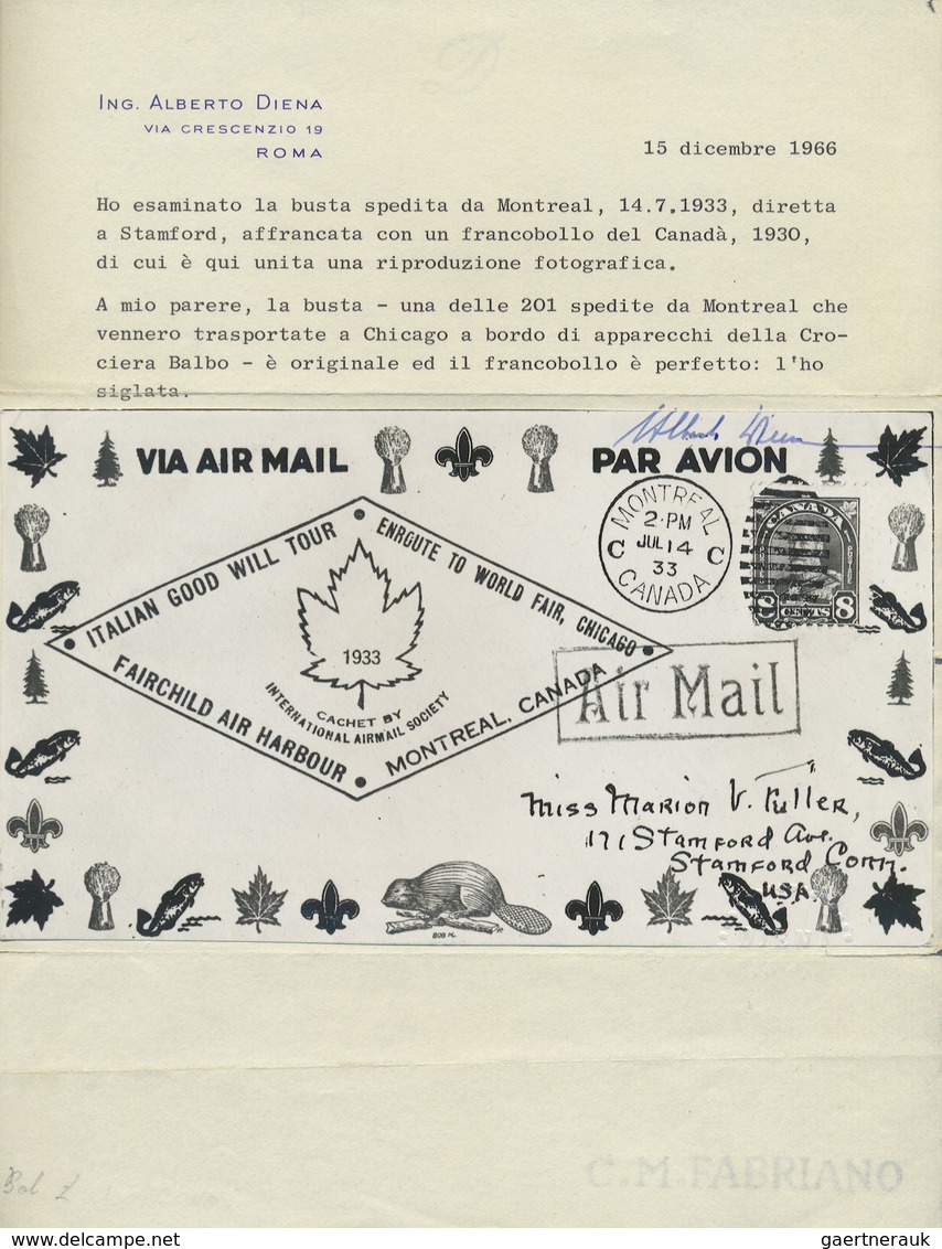 Br Flugpost Übersee: CANADA: 1933, „Italian Good Will Tour - Enroute To World Fair, Chicago" Air Mail C - Autres & Non Classés