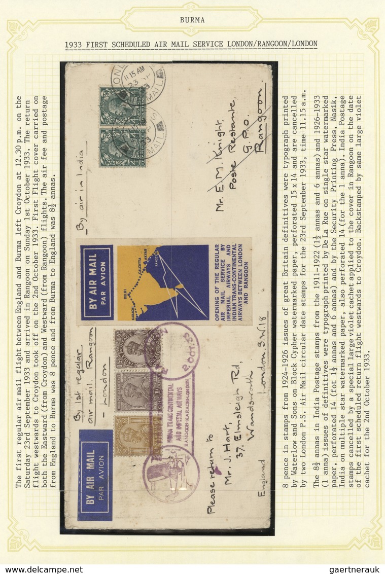 Br Flugpost Übersee: 1933: Letter From London To Rangoon With "First Regular Air Mail Service By Imperi - Andere & Zonder Classificatie