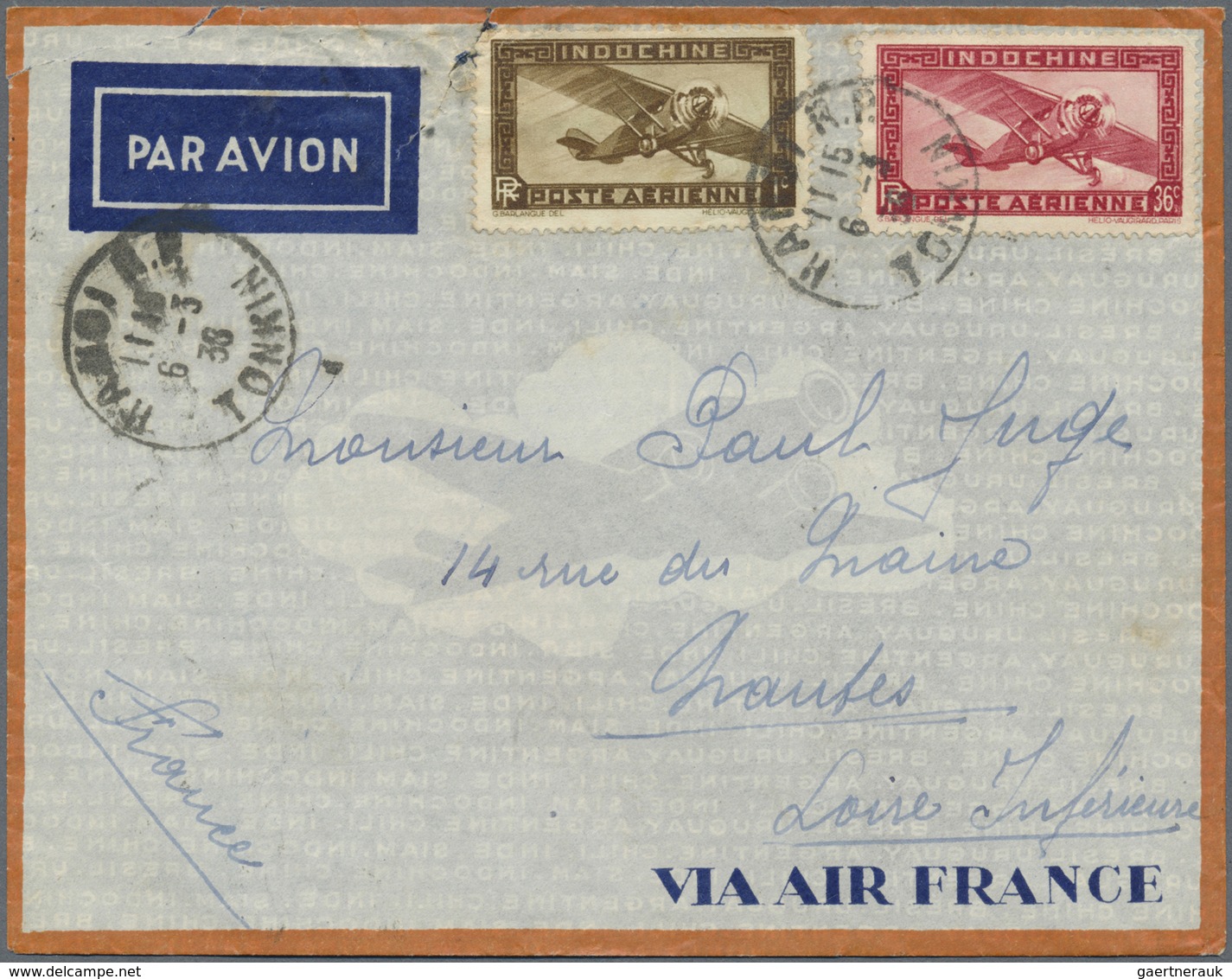 Br Flugpost Übersee: 1938. Airmail Letter From "Hanoi 6.3.38" To "Paris 21.3.38". JODHPUR ACCIDENT. Lit - Autres & Non Classés