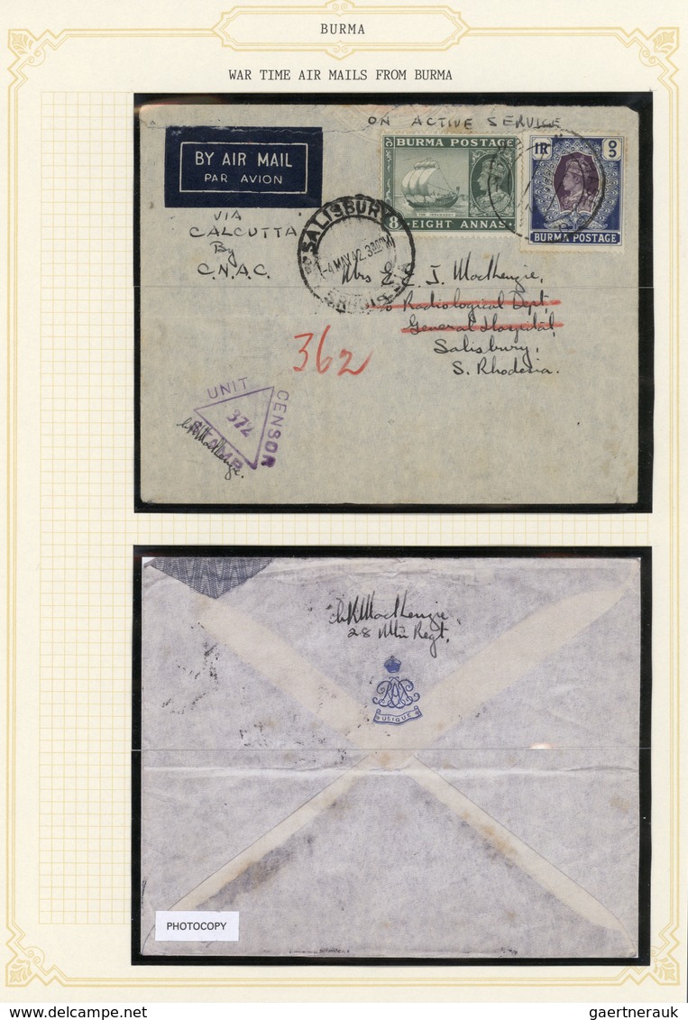 Br Flugpost Übersee: 1942: War Time Air Mail From Burma To South Africa. Two Covers Monted On Pages. Fi - Andere & Zonder Classificatie