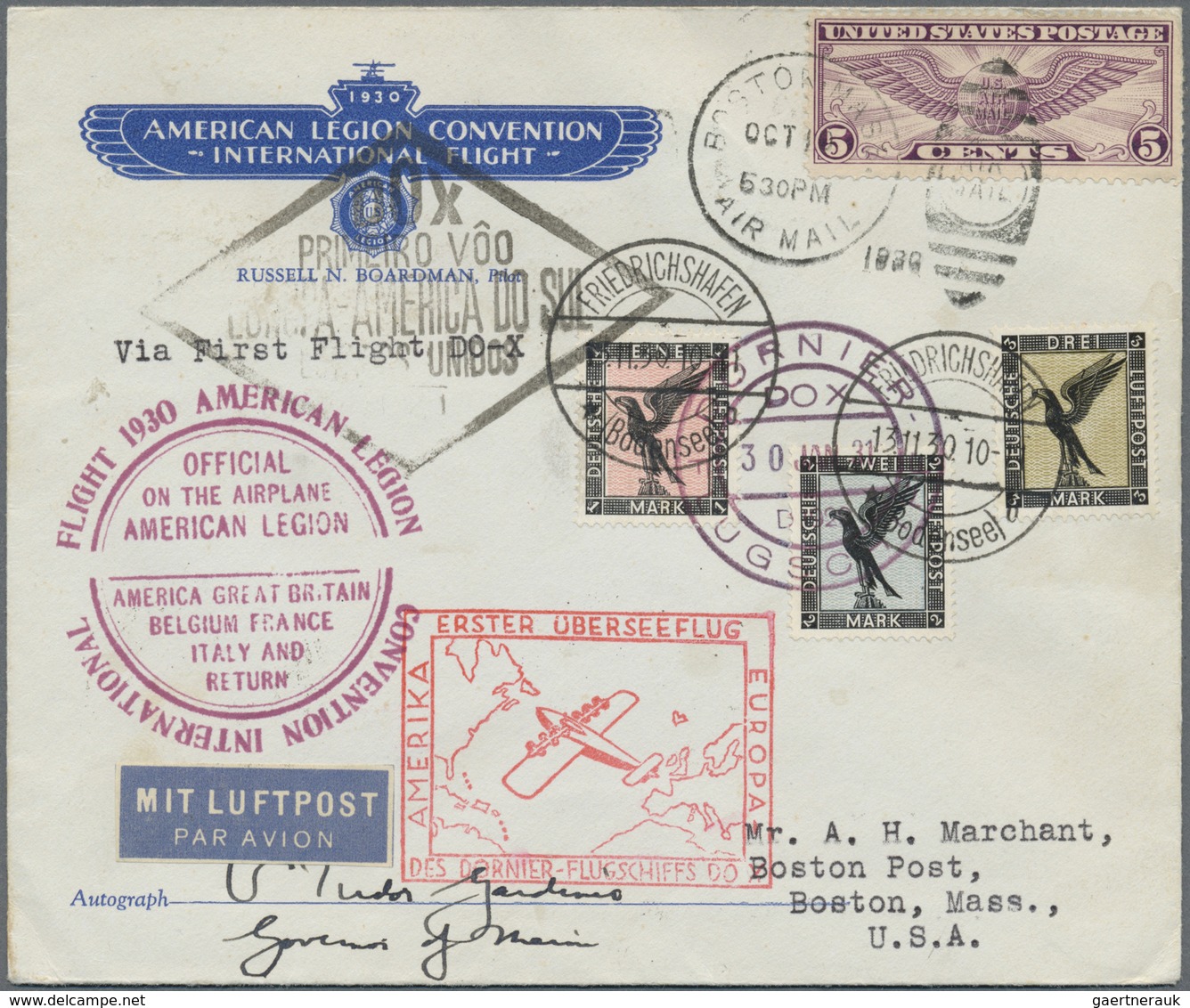 Br DO-X - Flugpost: 1930, USA, Cover With 5 C Violet Winged Globe Franked For Special American Legion C - Luchtpost & Zeppelin