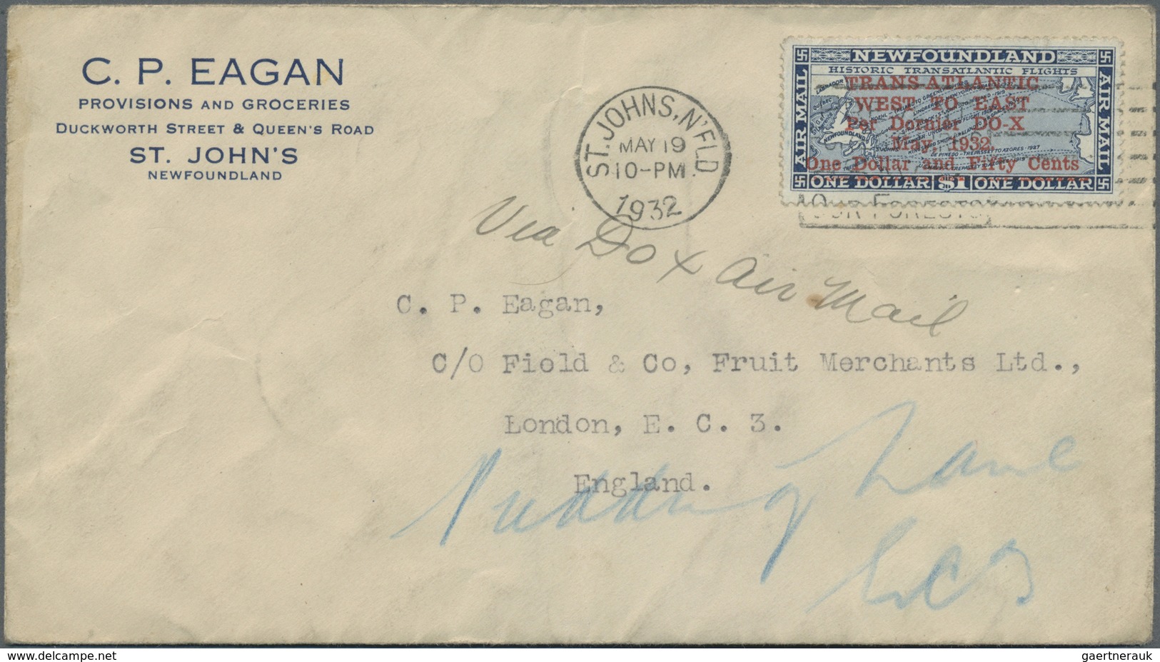 Br DO-X - Flugpost: 1932, Neufundland 11/2 Dollar Auf 1 Dollar, DOX Marke Auf Umschlag (Beförderungsspu - Poste Aérienne & Zeppelin