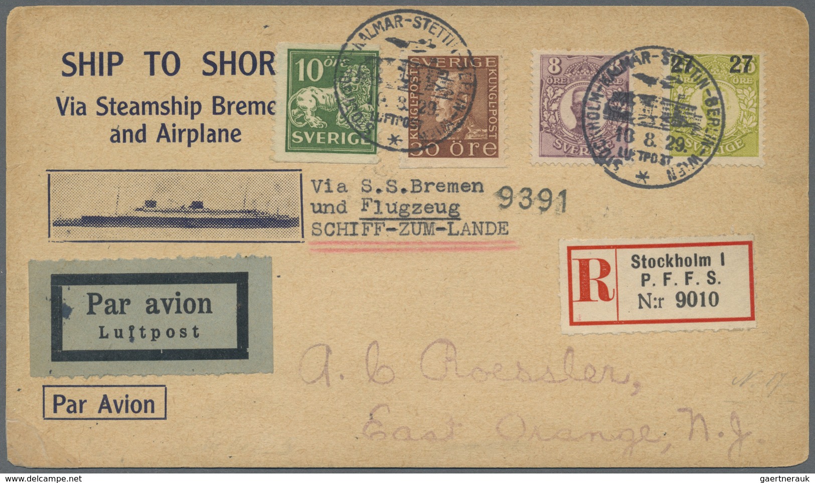 Br Katapult- / Schleuderflugpost: 1929, Schweden, Katapult Sonderkarten-Zuleitung Ab STOCKHOLM R-Brief - Poste Aérienne & Zeppelin