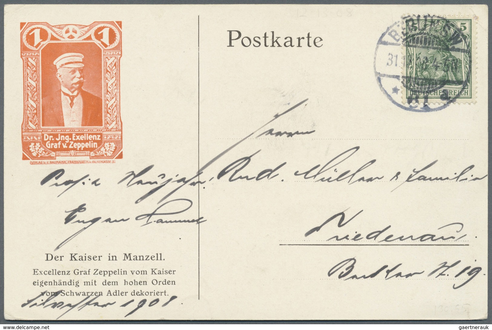 Zeppelinpost Deutschland: 1908, ZEPPELIN NATIONALSPENDE SONDERKARTEN (2), In Den Varianten Mit Und O - Poste Aérienne & Zeppelin