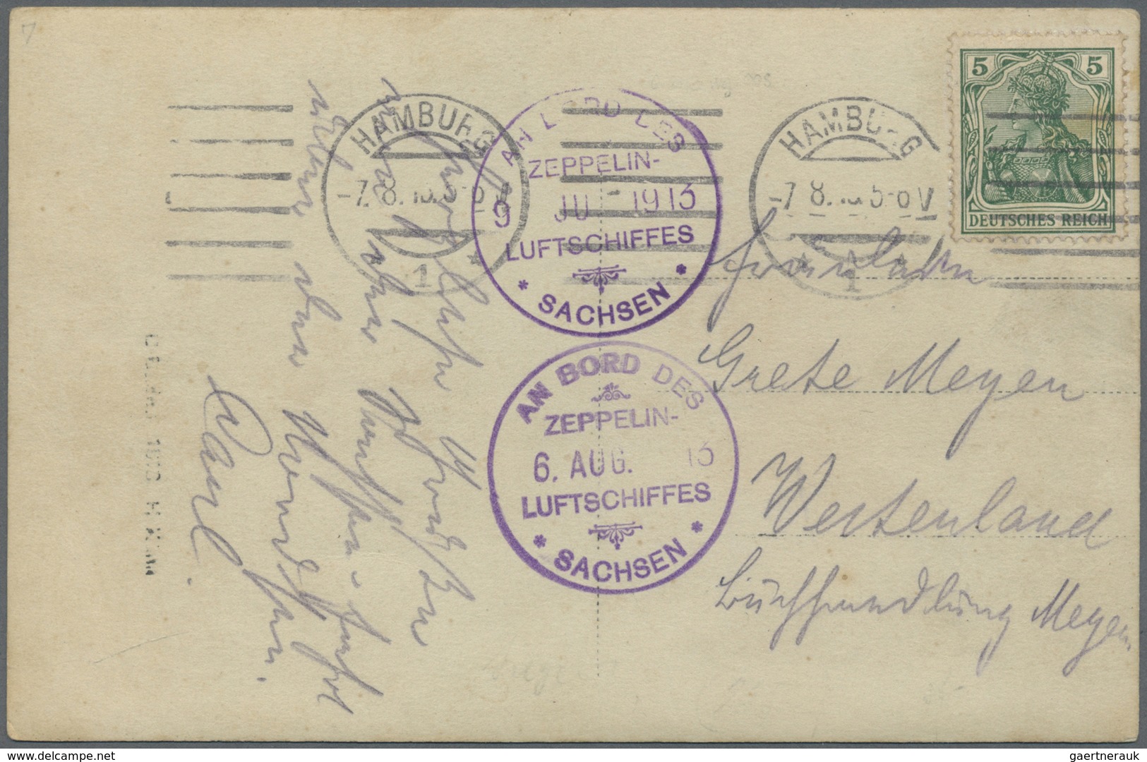 Br Zeppelinpost Deutschland: 1913: LZ 17/Sachsen: Zweifahrtenkarte (Bordstempel 9 JU Und 6 AUG 13) Von - Poste Aérienne & Zeppelin