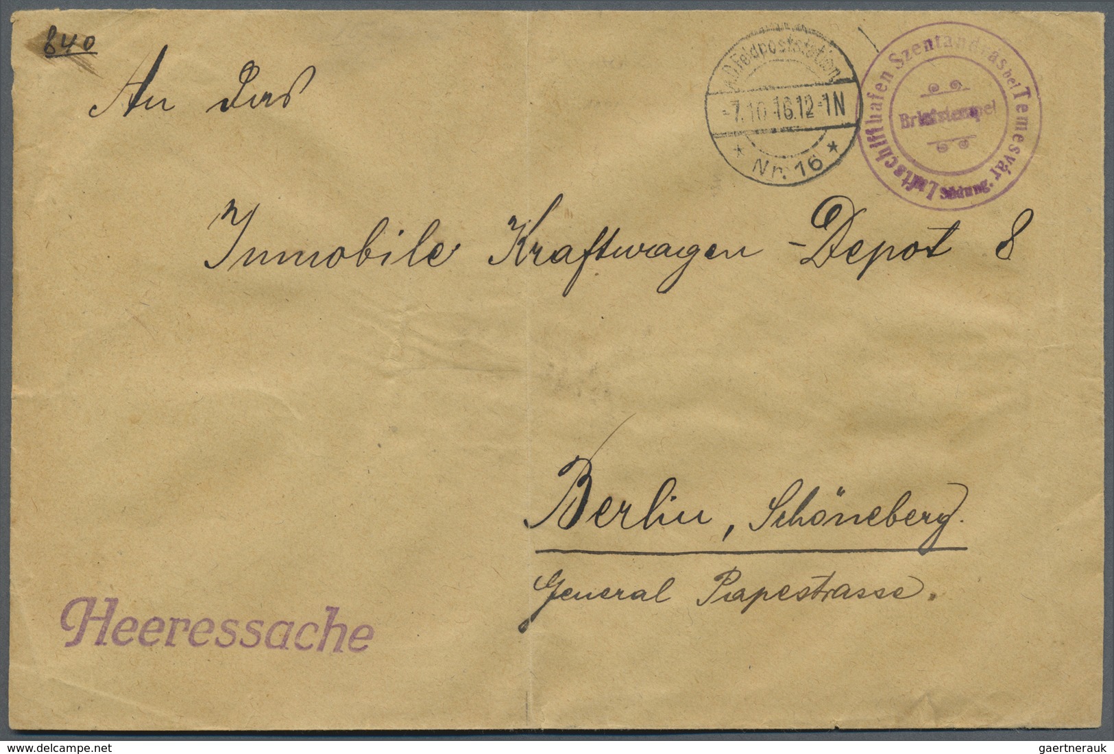 Br Zeppelinpost Deutschland: 1916, Rumänien, LUFTSCHIFF SZENTANDRAS Bei TEMESVAR SÜDUNG, Violetter Zier - Poste Aérienne & Zeppelin